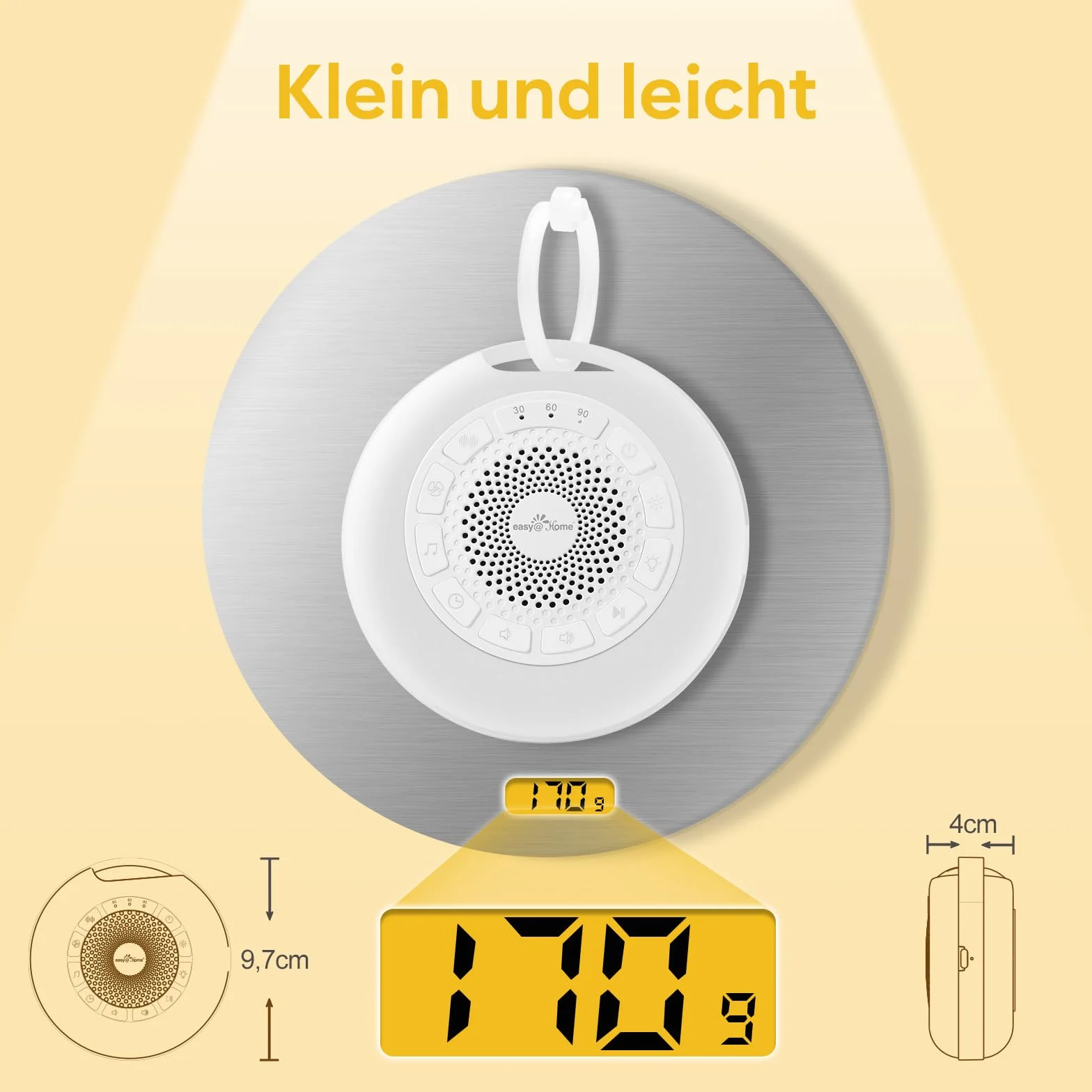 Easy@Home White Noise Machine: Przenośna pomoc w zasypianiu dzieci z białym hałasem | Lampka nocna | 26 kojących kołysanek i dźwięków natury | 3 ustawienia timera | 7 kolorowych oświetlenia i USB