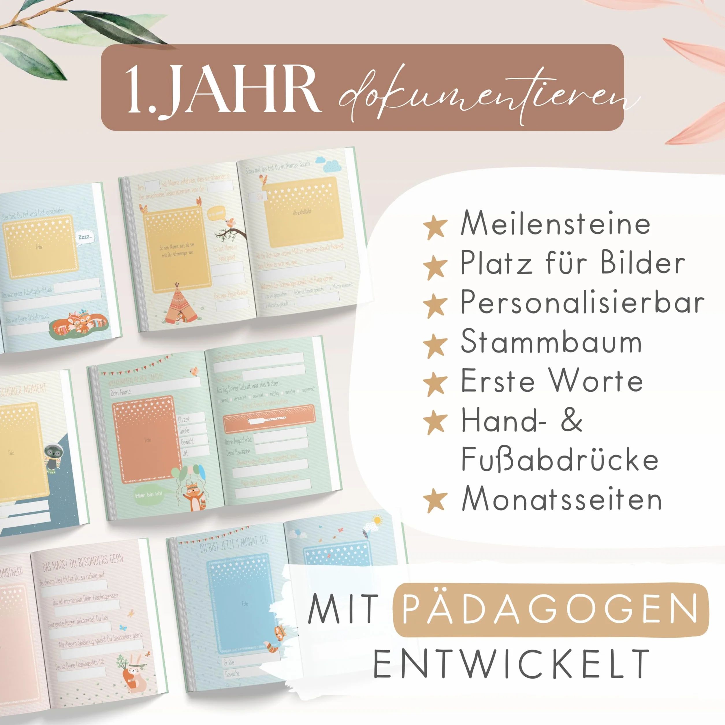 TWIVEE Babyalbum Babybuch zum Eintragen Mädchen und Jungen Erinnerungsbuch erstes Jahr