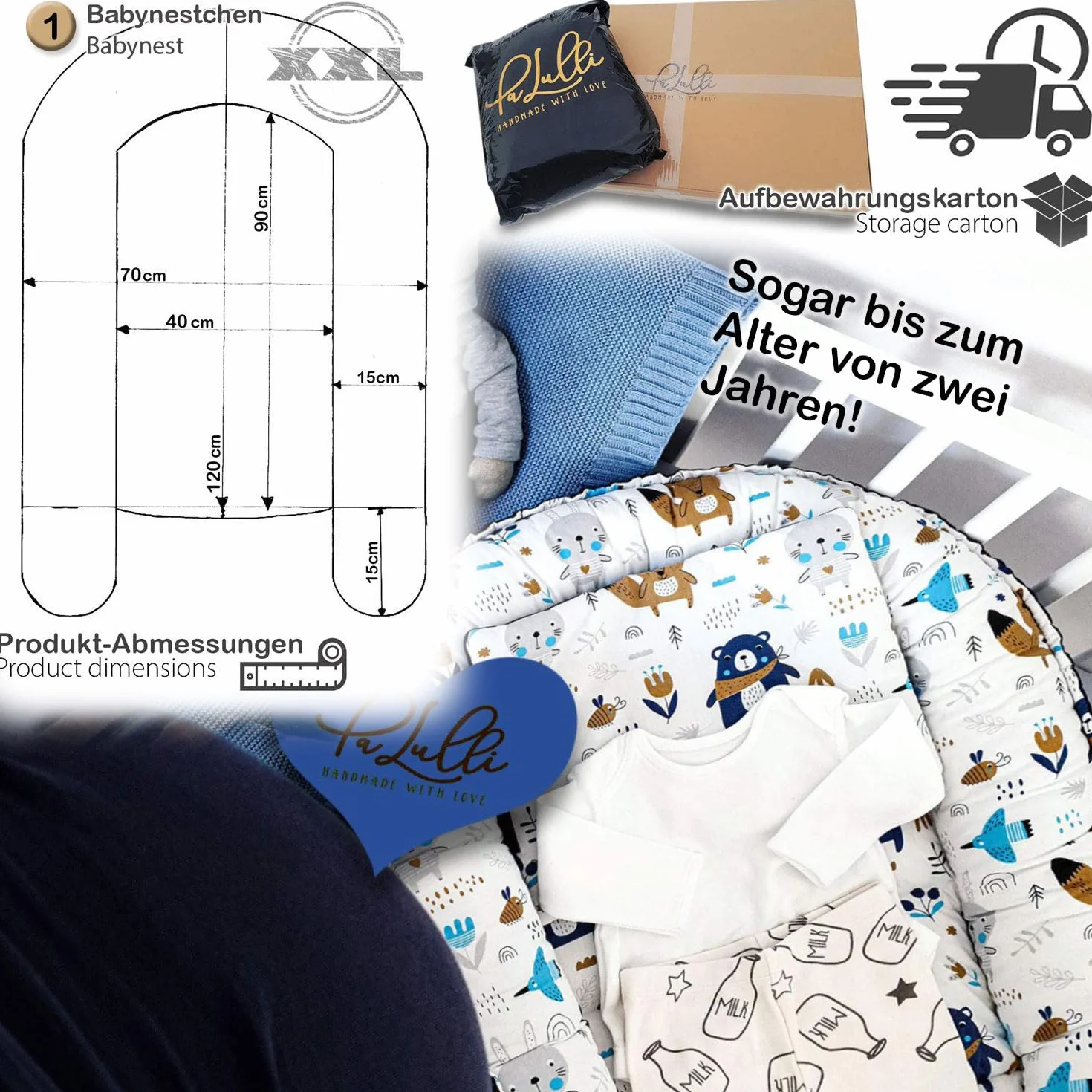 PaLulli Gniazdo niemowlęce XXL 120 x 60 cm 100% bawełna dwustronny