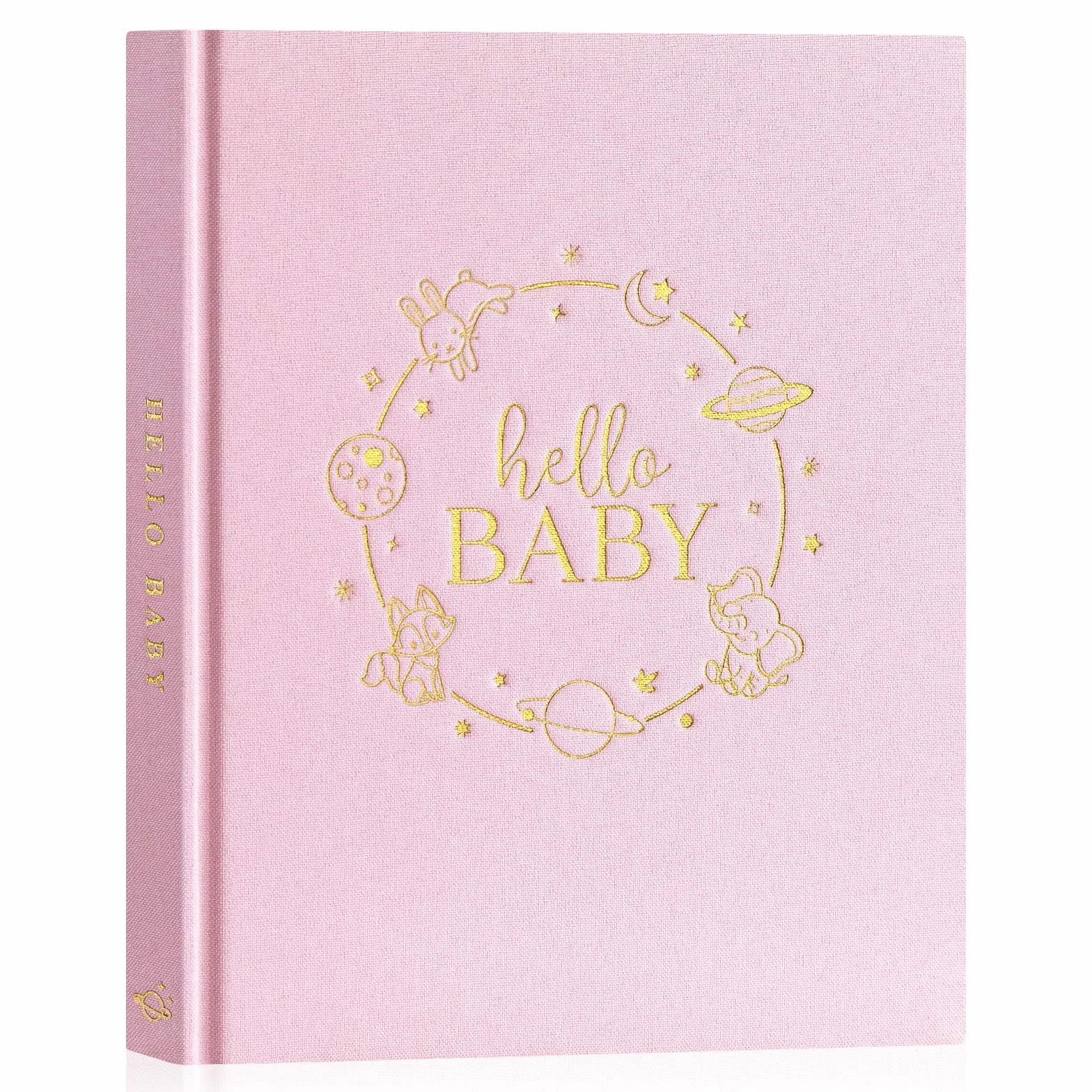 Książka Wspomnień Hello Baby Lniana Twarda Okładka Pamiętnik od Noworodka do 5 Lat Album Zdjęć Różowy 154 Strony