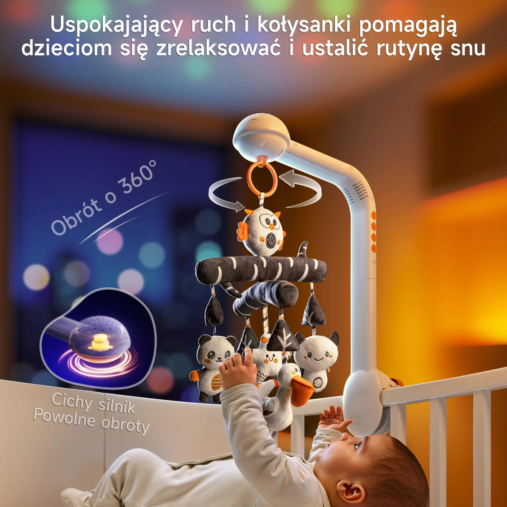 TUMAMA Baby Mobile łóżeczko dziecięce z muzyką 3 w 1 projekcyjny światło rotacja