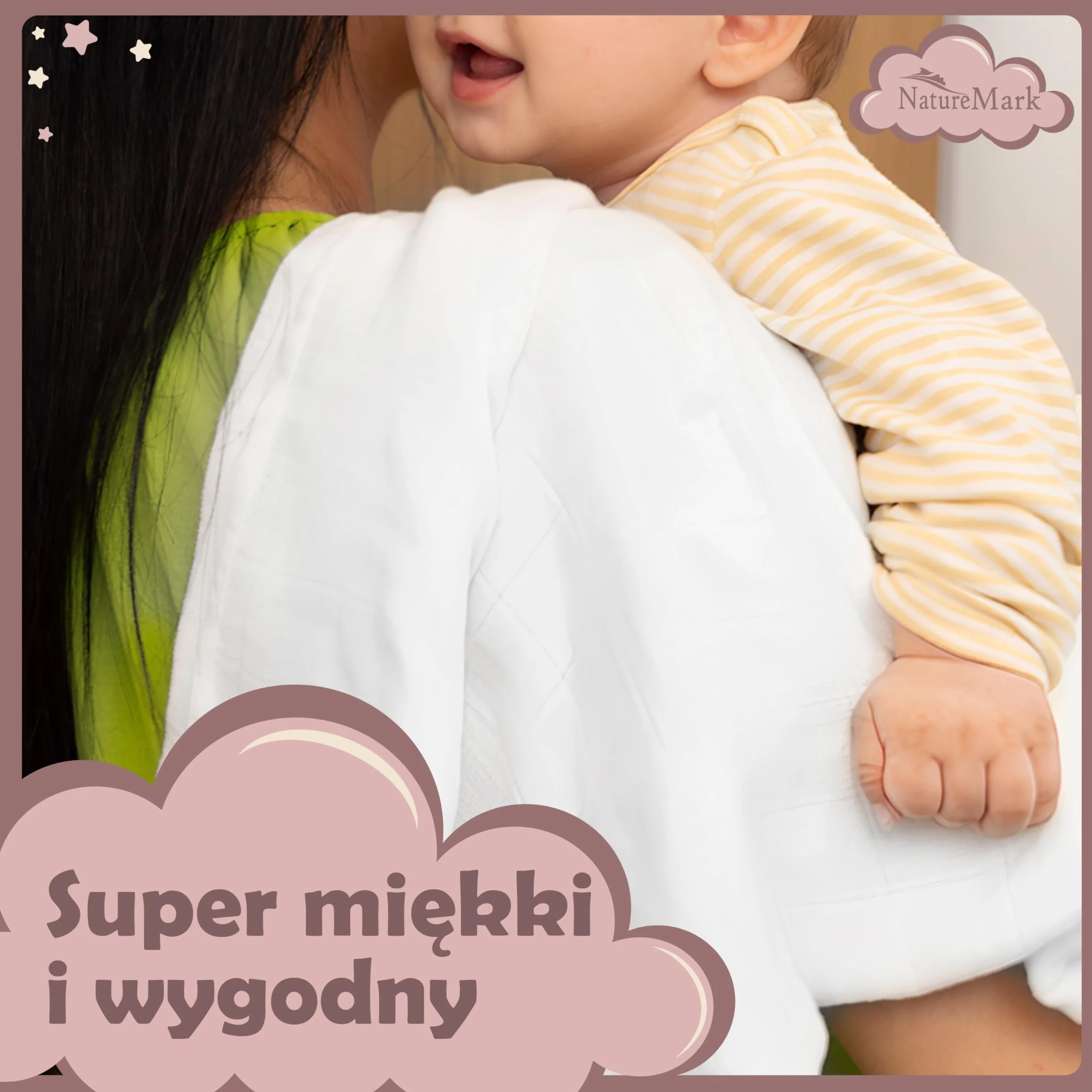 NatureMark Zestaw 10 pieluszek muślinowych dla niemowląt – 100% bawełna – Miękkie i chłonne ściereczki do karmienia i pielęgnacji dziecka, pieluszki i śliniaczki, 70x70 cm, Białe