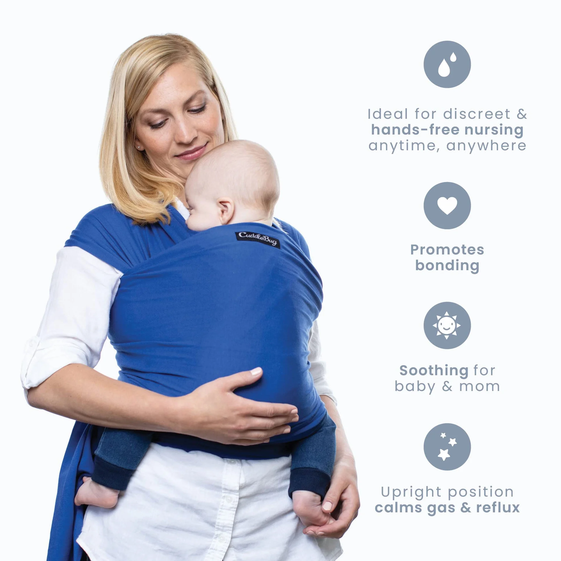 CuddleBug Opaska na czoło dla niemowląt i małych dzieci do 16 kg – opaska dla noworodków do noszenia bez użycia rąk, nosidełko dla niemowląt z paskiem, idealna na prezent dla narodzin i Baby Shower