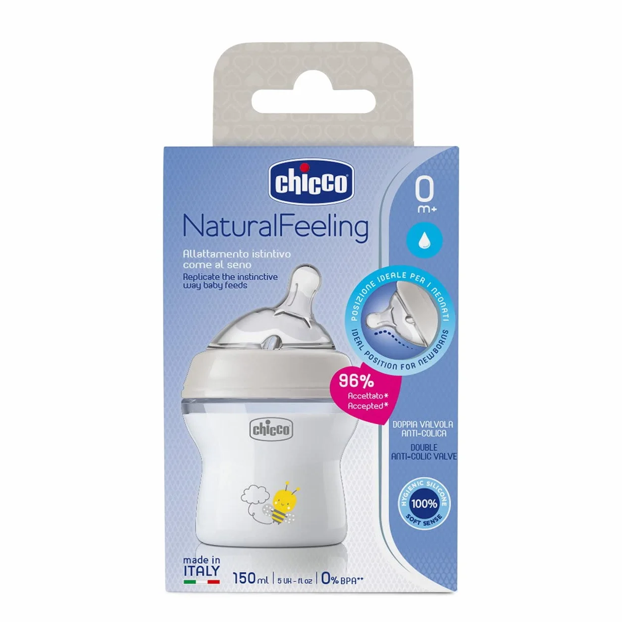 Chicco Butelka Natural Feeling Antykolkowa 150 ml dla Niemowląt 0+ miesięcy