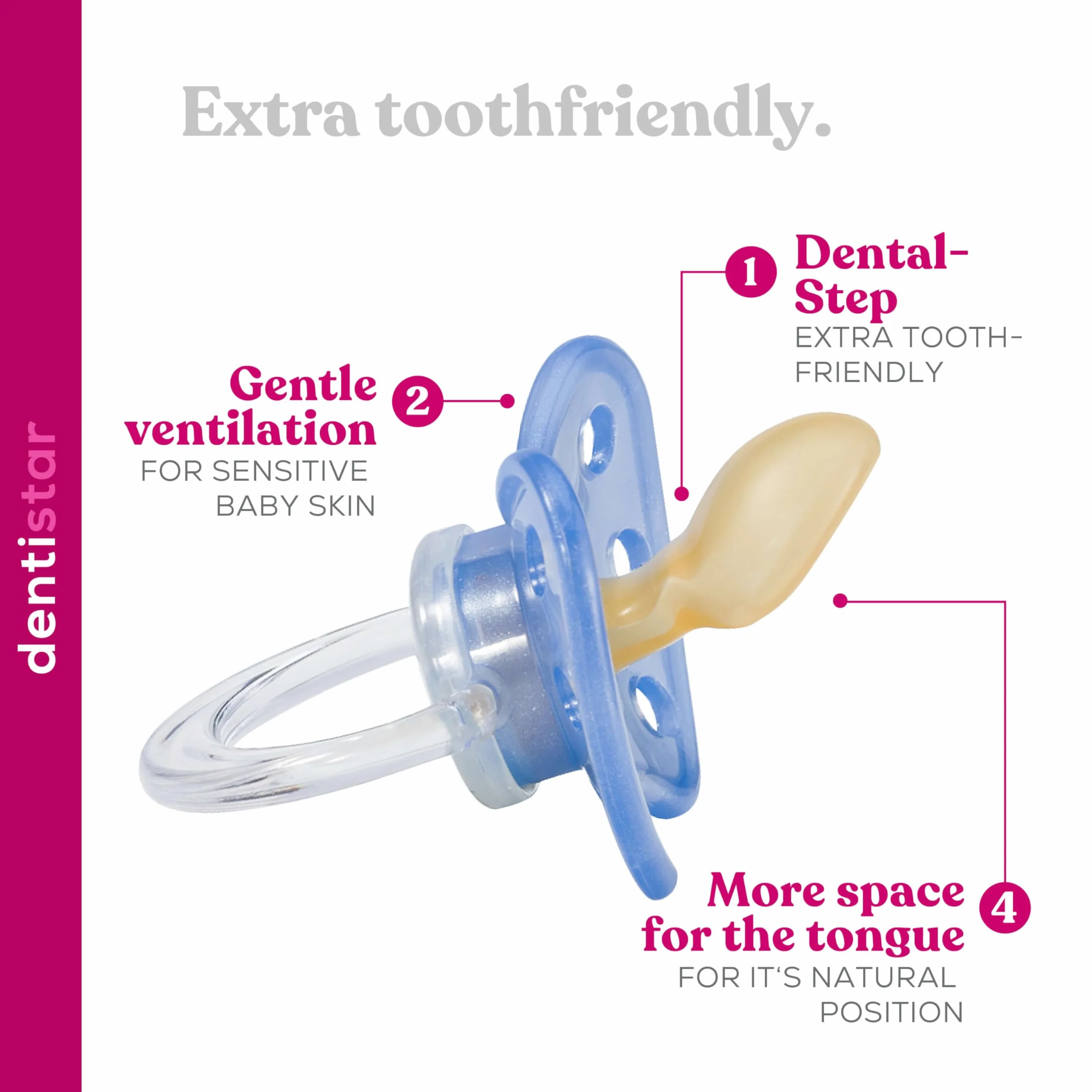 dentistar Zestaw 3 Smoczków Lateksowych - Rozmiar 3, od 14 miesiące - Przyjazny zębom i szczękom smoczek lateksowy z poziomem zębów - bez BPA - Wyprodukowano w Niemczech - Kwiat, Fioletowy