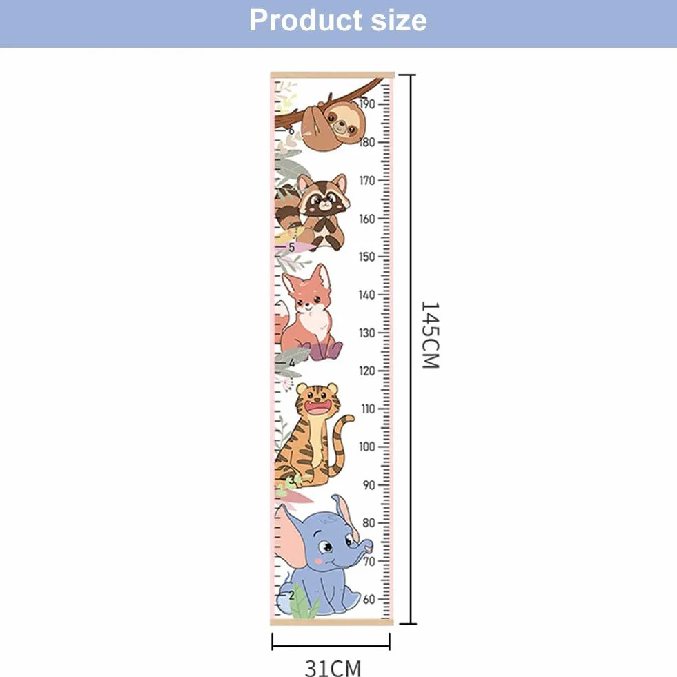 Listwy pomiarowe dla dzieci, tabela wzrostu dla dzieci, tabela wzrostu dziecka, do zawieszenia na ścianie, listwa pomiarowa wzrostu dla dzieci, listwa pomiarowa wzrostu, makata ścienna, wzór zwierzęcy