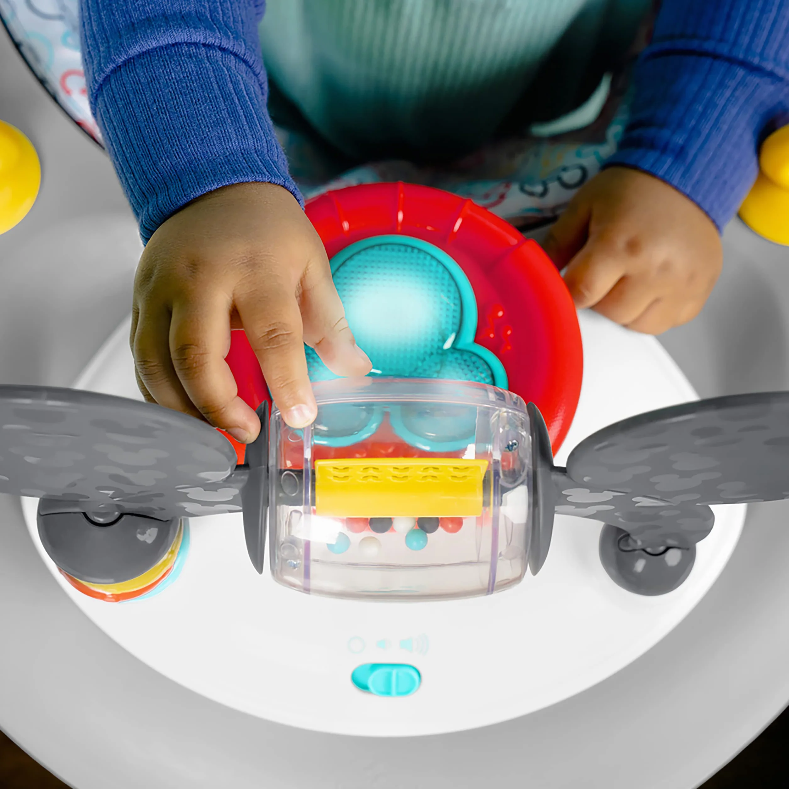 Bright Starts, Disney Baby, Myszka Miki, oryginalna bestie chodzik do aktywności 2 w 1, ze zdejmowaną stacją zabawkową ze światłami, piosenkami i dźwiękami, regulowana wysokość, łatwy do czyszczenia,