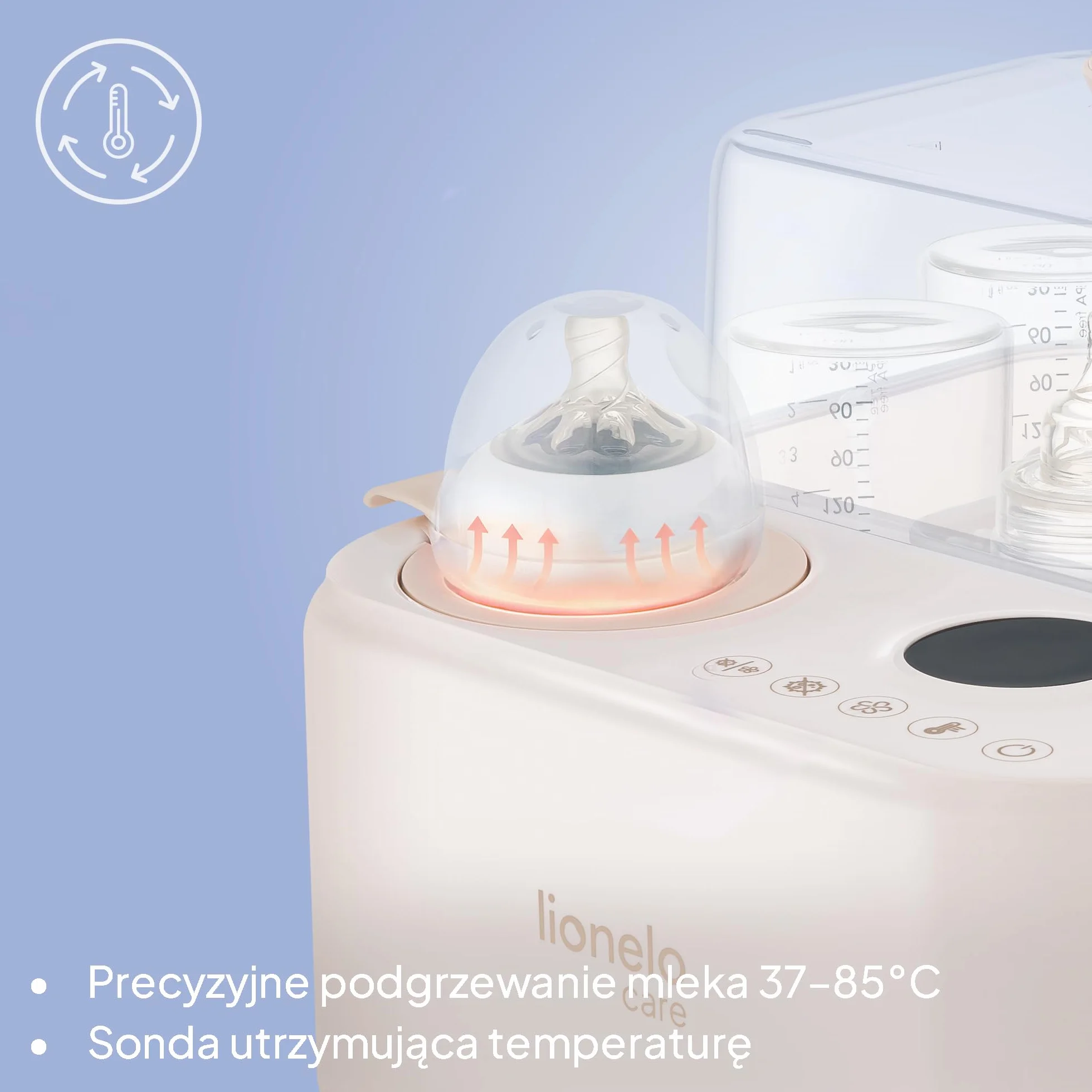 Lionelo SteamUp sterylizator 3 w 1 do butelek dla niemowląt z suszarką i ogrzewaczem butelek dla niemowląt, sterylizator parowy na 4 butelki, 99,99% redukcja zarazków, panel dotykowy, automatyczne