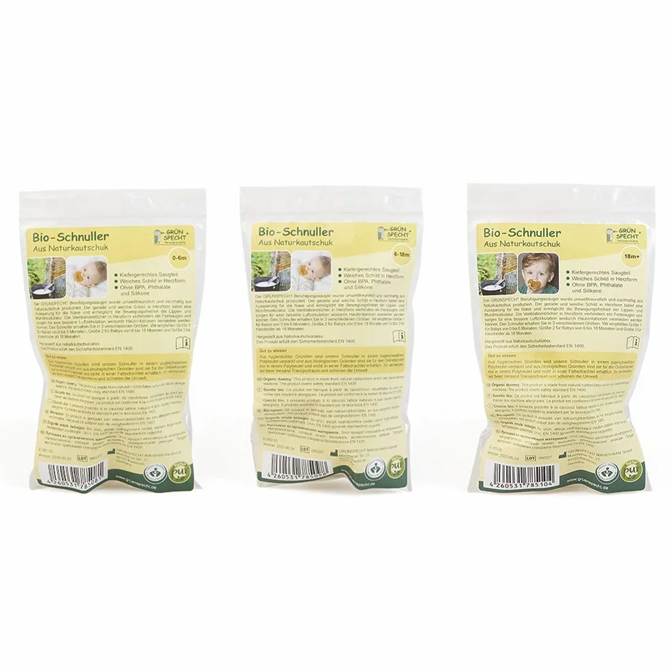 GRÜNSPECHT Biologiczny smoczek z naturalnego kauczuku, bez BPA, bez barwników, przyssawka przystosowana do szczęki, miękka tarcza, rozmiar 2: 6-18 miesięcy (671-V1)