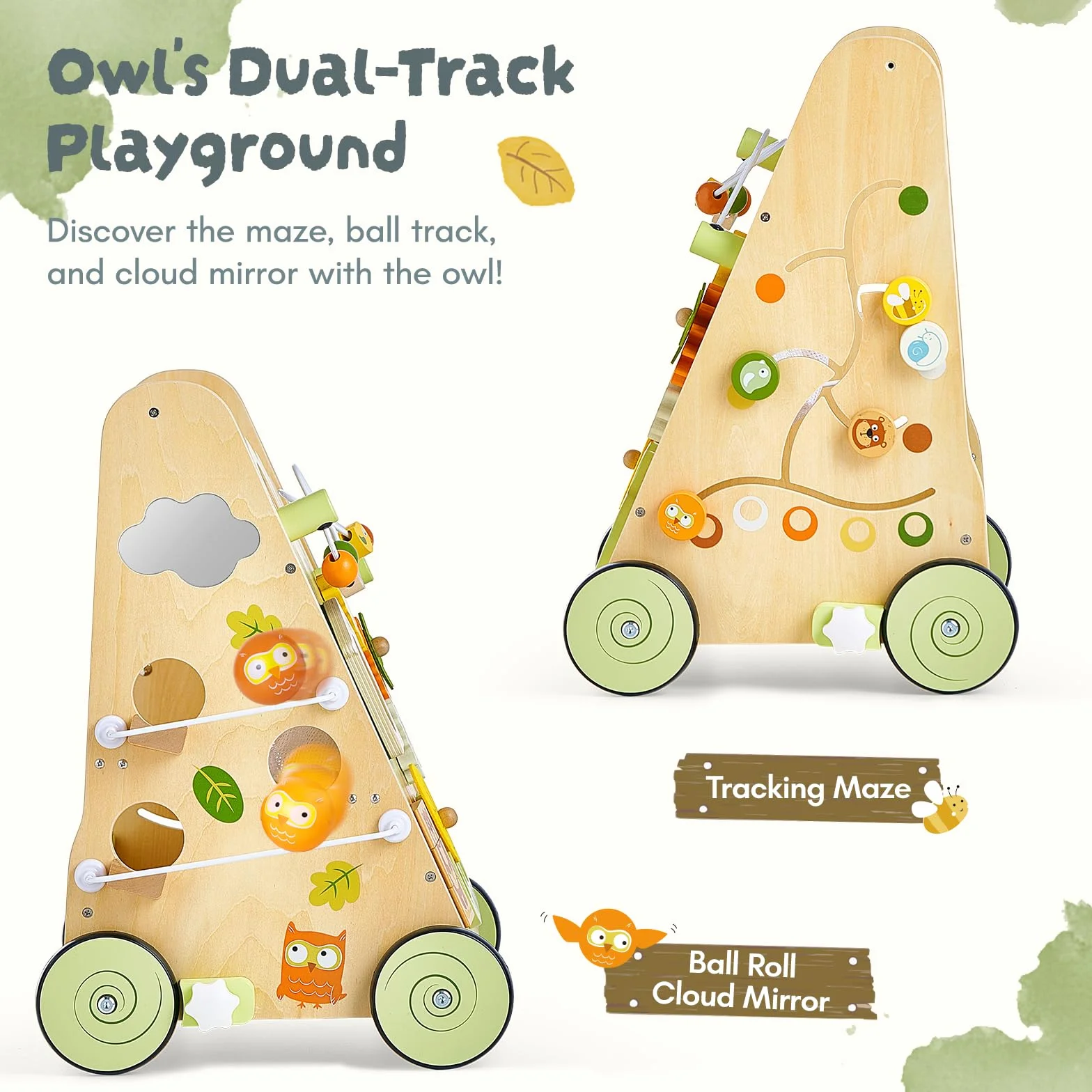Drewniany Chodzik dla Dzieci Wooden Push Walker 8-w-1 z Centrum Aktywności, Regulowana Prędkość, Antypoślizgowe Kółka