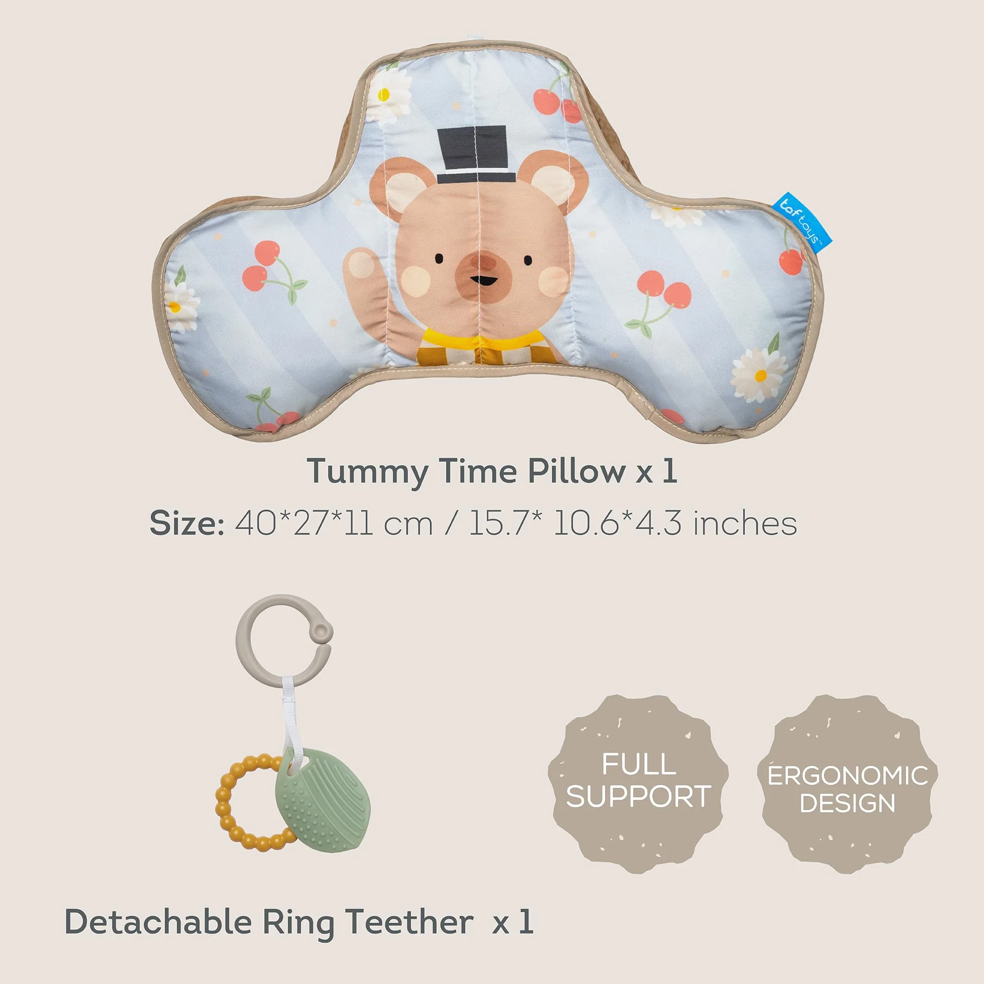 Poduszka Tummy Time Baby Bear 40x27x11 cm z 2 wyjmowanymi zabawkami