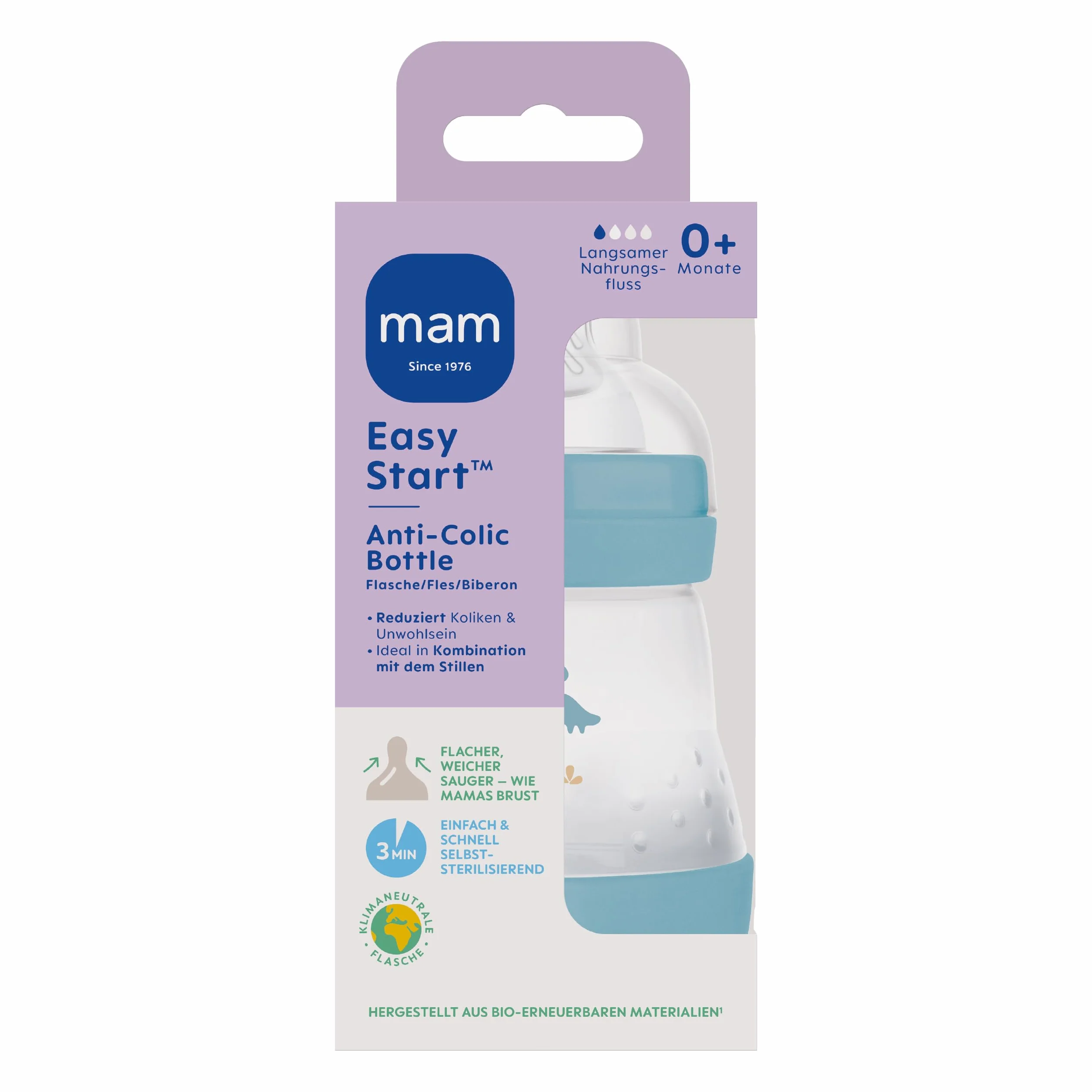 MAM Easy Start Anti-Colic butelka dla niemowląt 160 ml z zaworem dolnym, rozmiar 1, 0+
