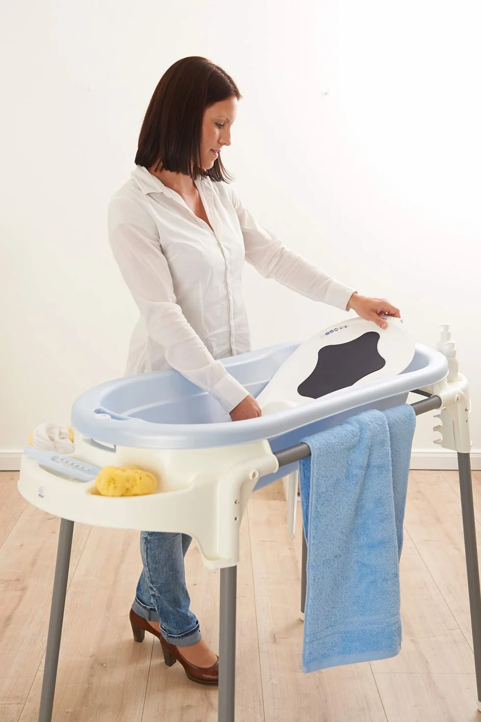 Rotho Babydesign TOP Xtra Duża wanienka z 2 matami antypoślizgowymi i korkiem spustowym, Stone Grey