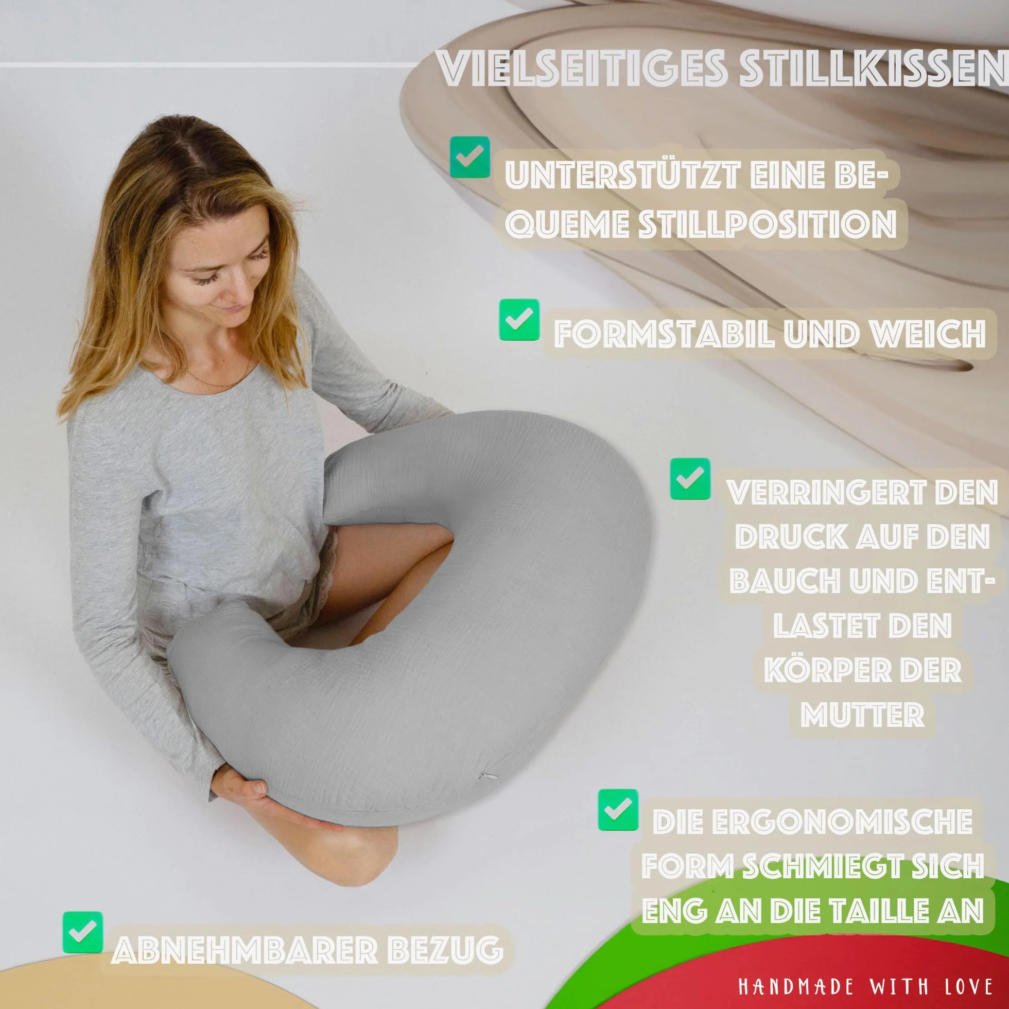 PaLulli® Muslinowa poduszka do karmienia piersią ze 100% bawełny muślinowej – poduszka do karmienia dla niemowląt, poduszka do karmienia dla niemowląt, oddychająca i nadająca się do prania, poduszka