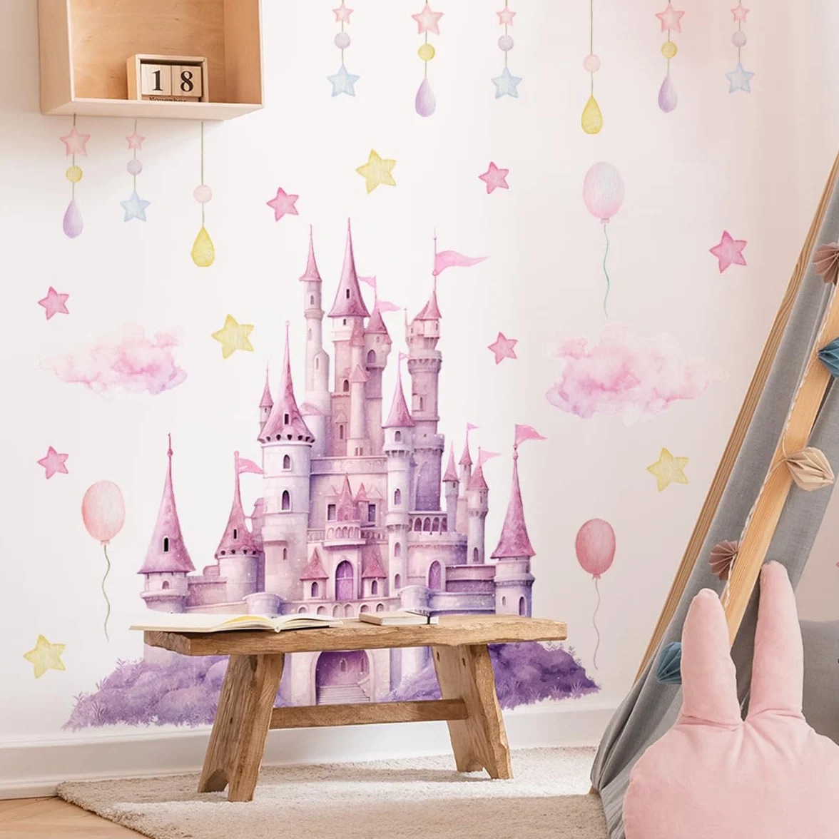 Naklejki ścienne Magiczny zamek księżniczki Runtoo - odklej i naklej chmurę gwiazda dekoracja pokoju dziecięcego