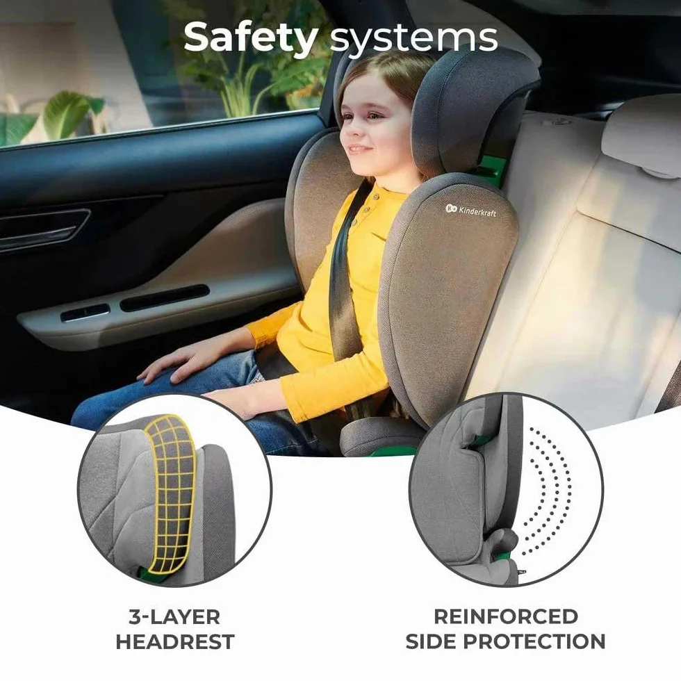 Kinderkraft JUNIOR FIX 2 Fotelik dziecięcy I-SIZE Isofix 9-36 kg Szary