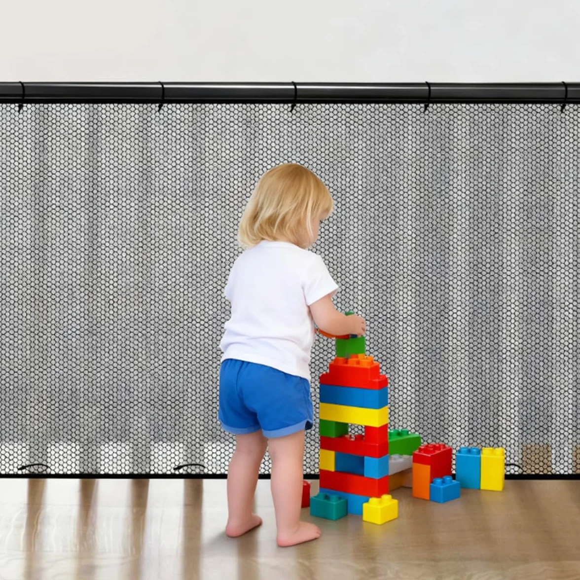 Siatka bezpieczeństwa dla dzieci 300x90cm czarna, siatka balkonowo-schodowa do użytku na zewnątrz z nylonową linką, ochrona poręczy dla niemowląt, siatka bezpieczeństwa na poręcze schodowe, siatka