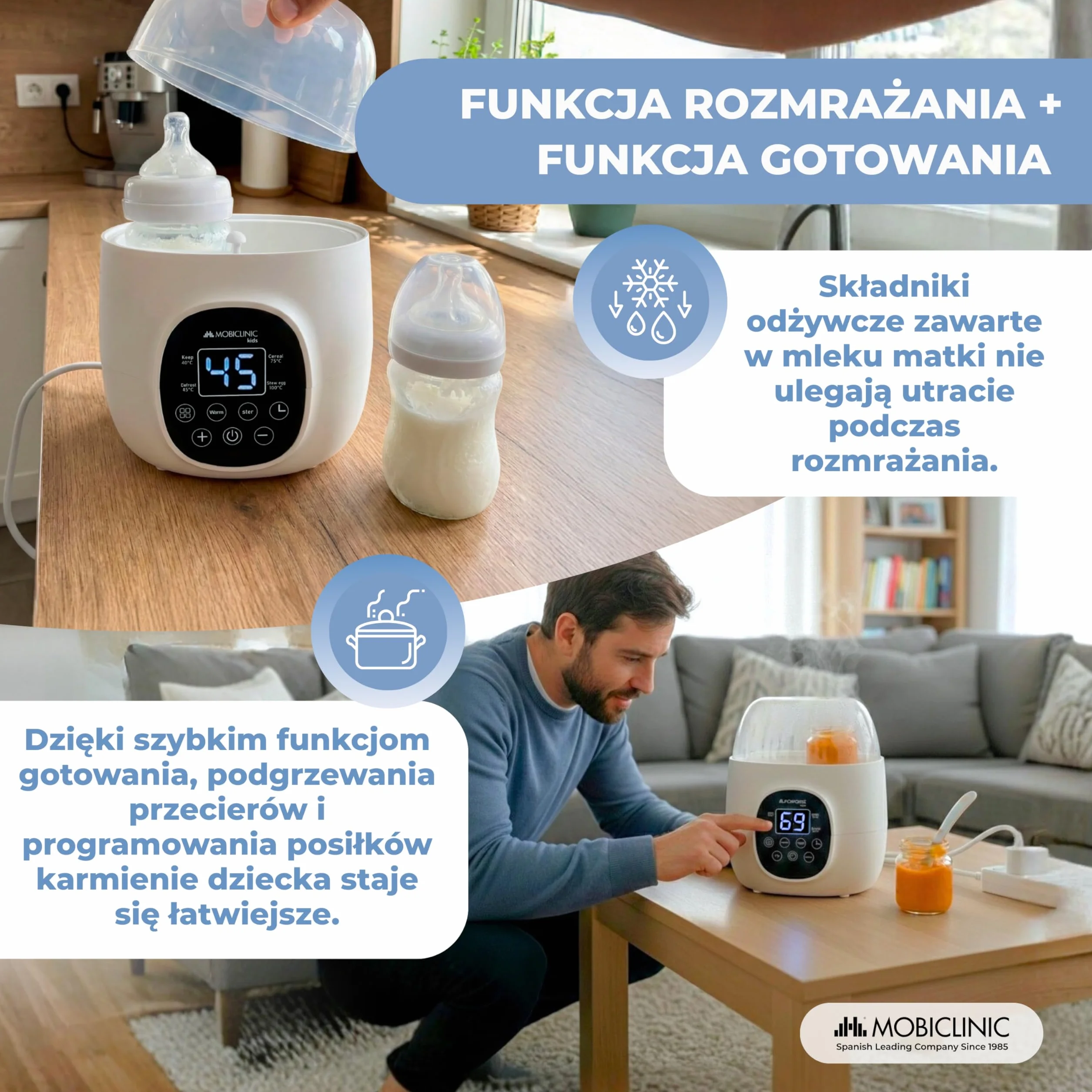 Mobiclinic Podgrzewacz i Sterylizator do Butelek 6 w 1 Podwójna Pojemność Programowalny