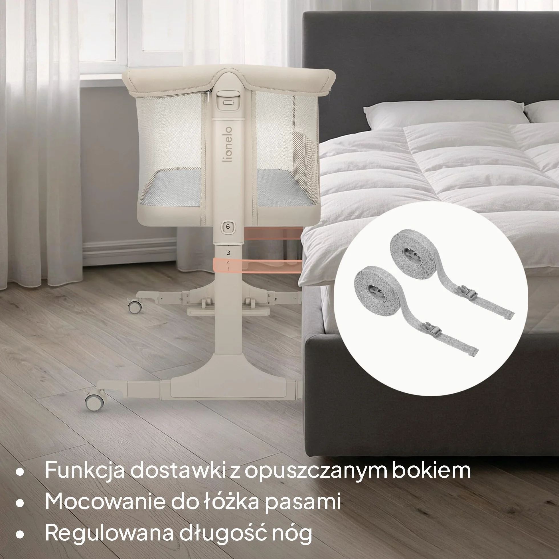 Lionelo PARI łóżeczko nocne 3 w 1 6 poziomów regulowane kołysanie pochylany materac