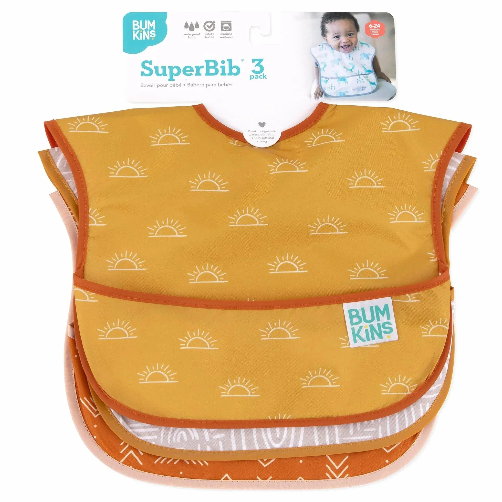 Bumkins SuperBib Baby Toddler Bib 6-24 Months Waterproof Fabric 3-pk Desert Boho