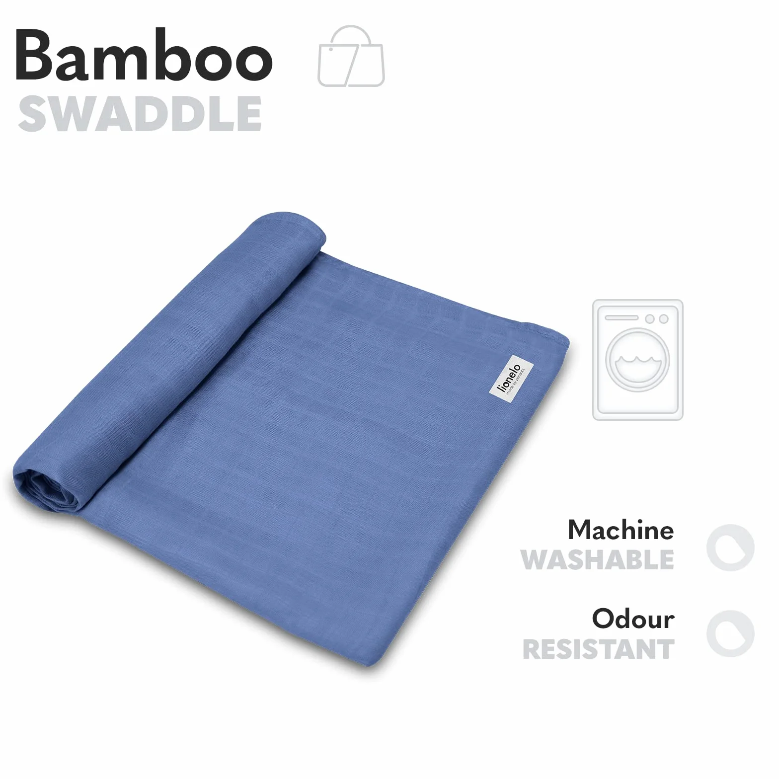 LIONELO Bamboo Swaddle otulacz do przewijania, duży kocyk dla dziecka z naturalnej 100% bawełny bambusowej, wymiary 120 x 120 cm, miła w dotyku, miękka tkanina (Niebieski)