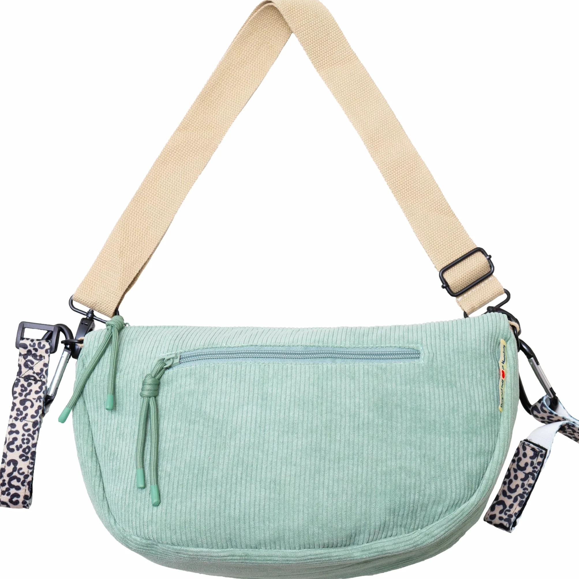 Jubi Torba do przewijania Moon Bag ze sztruksu miętowego – organizer do wózka dziecięcego z mocowaniem do wózka dziecięcego, torba crossbody dla kobiet, mała torba do przewijania z przegródkami i