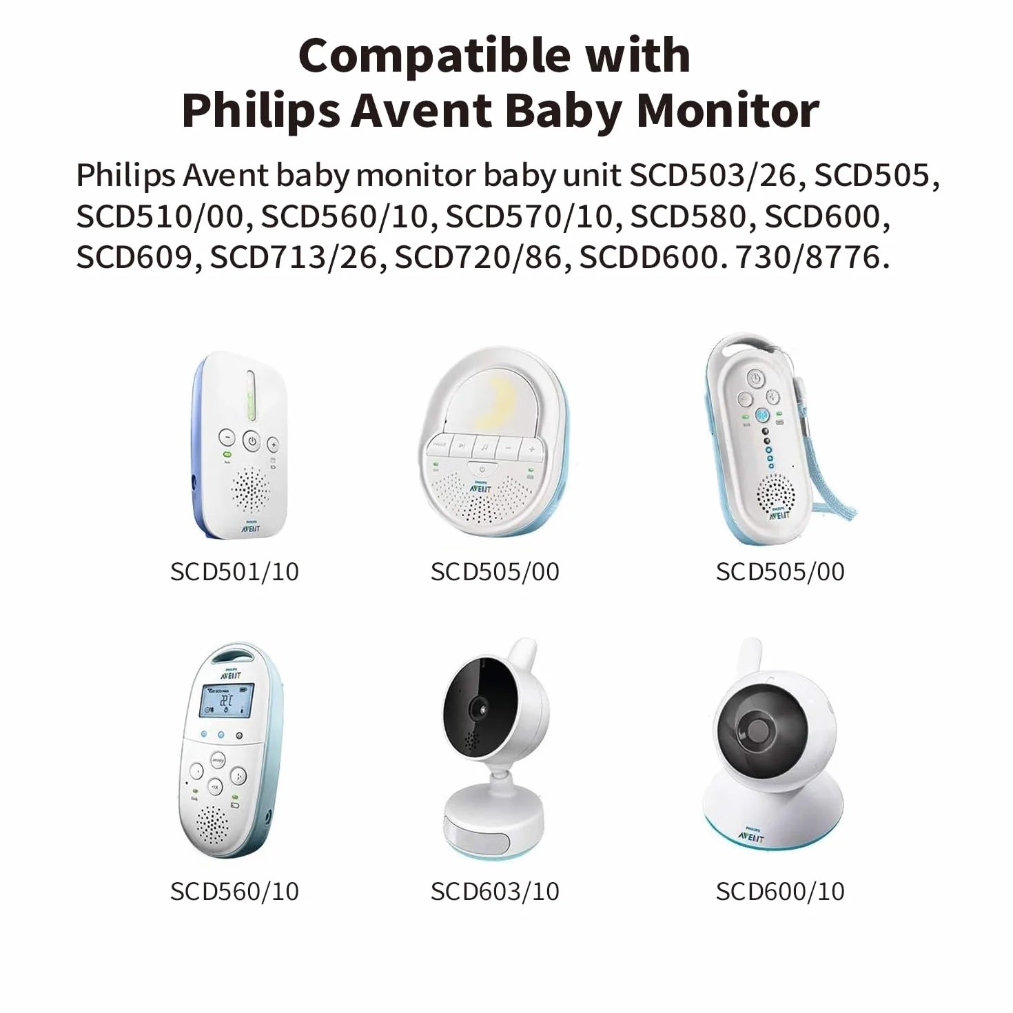 Zasilacz sieciowy do Philips Avent niani kabel do ładowania 2 m, zasilacz 6 V 2 A 1 A 0,5 A ładowarka do SCD501/00, SCD503/26, SCD723/26, SCD560, DECT niania elektroniczna dla niemowląt, SCD505