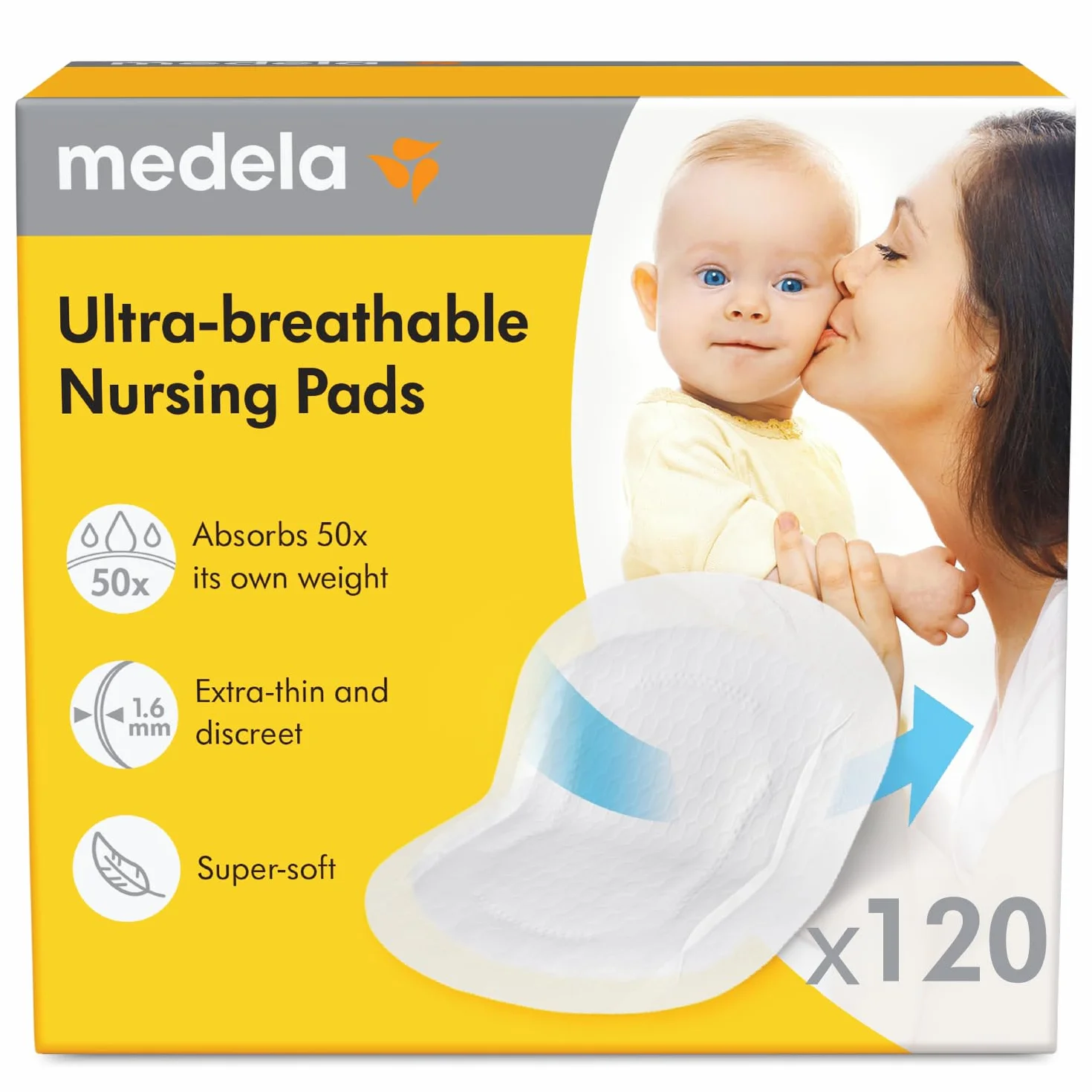 Medela Ultralekkie wkładki do karmienia piersią, wysoce chłonne, dyskretne wzornictwo zapewniające komfort noszenia, zestaw 120 szt
