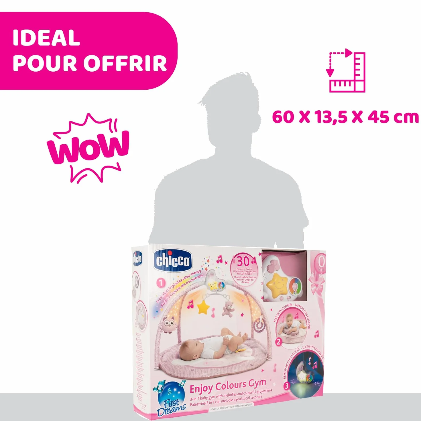 Chicco Mata dla Niemowlaka 3w1,z Projektorem Gwiazdek, Lampką Nocną z Relaksującą Muzyką, dla dzieci 0+m, Różowa