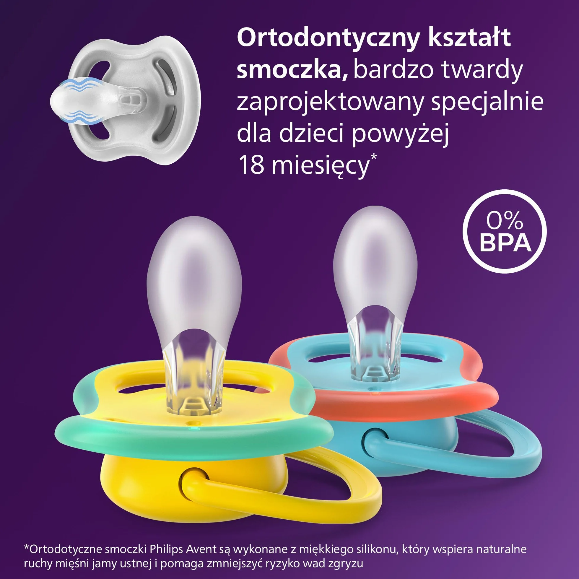 Philips Avent Ultra Air Smoczek Day & Night ortodontyczny dla dzieci 18 miesięcy świecący w ciemności silikonowy SCF349/56