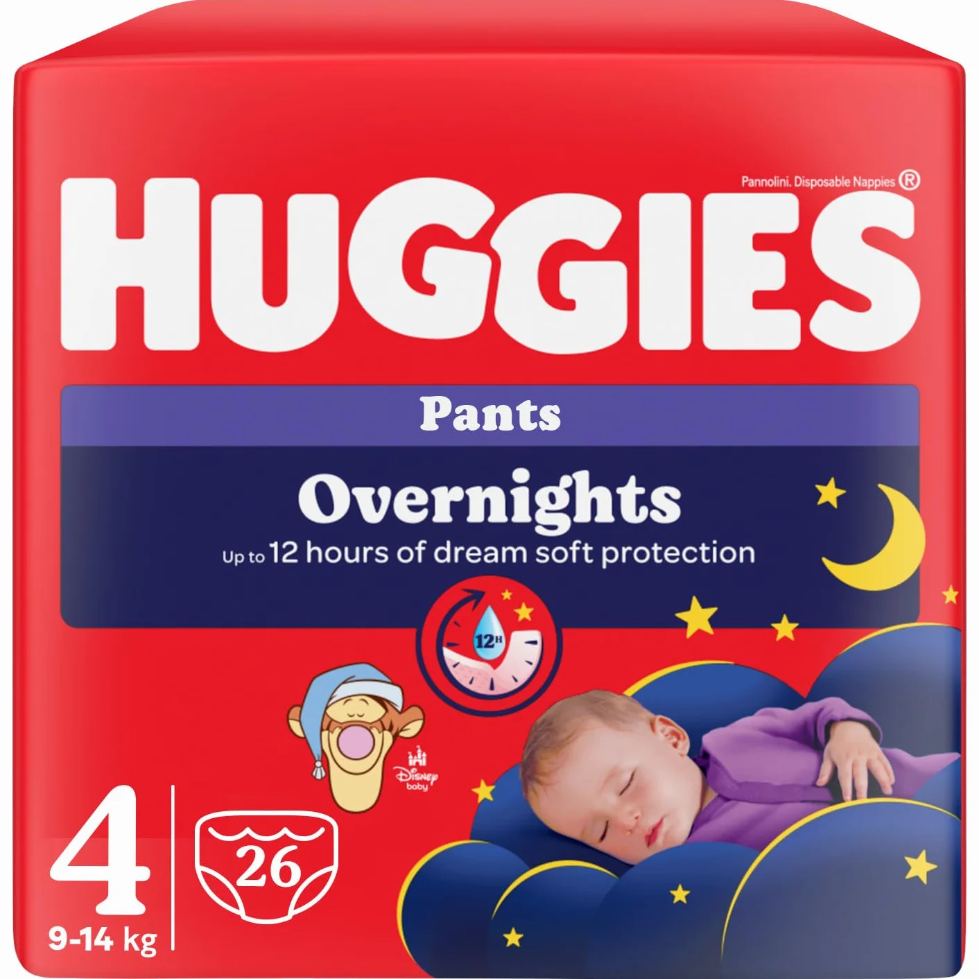 Huggies Overnight pieluchy nocne dla dzieci, rozmiar 4 (9-14 kg), pieluchy nocne chłonne, projekt Disneya, 26 majtek