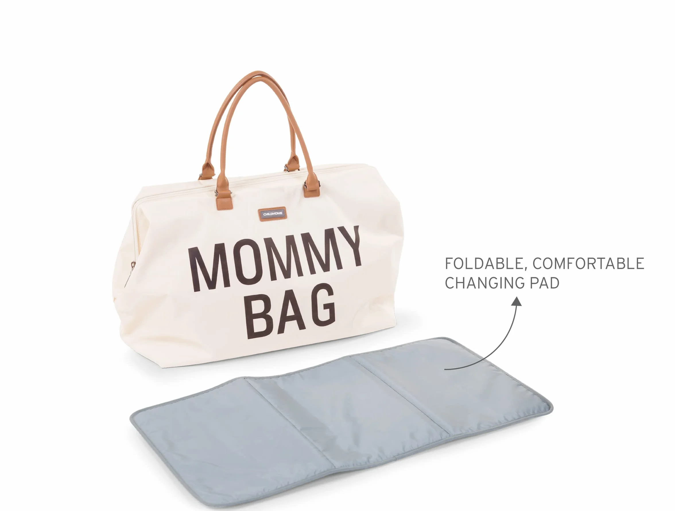 CHILDHOME, Mommy Bag, torba na pieluchy, dla kobiet w ciąży, torba podróżna, duża pojemność, mata do przewijania, regulowany pasek na ramię, izolowana kieszeń, przejście na walizkę, ekru/czarna