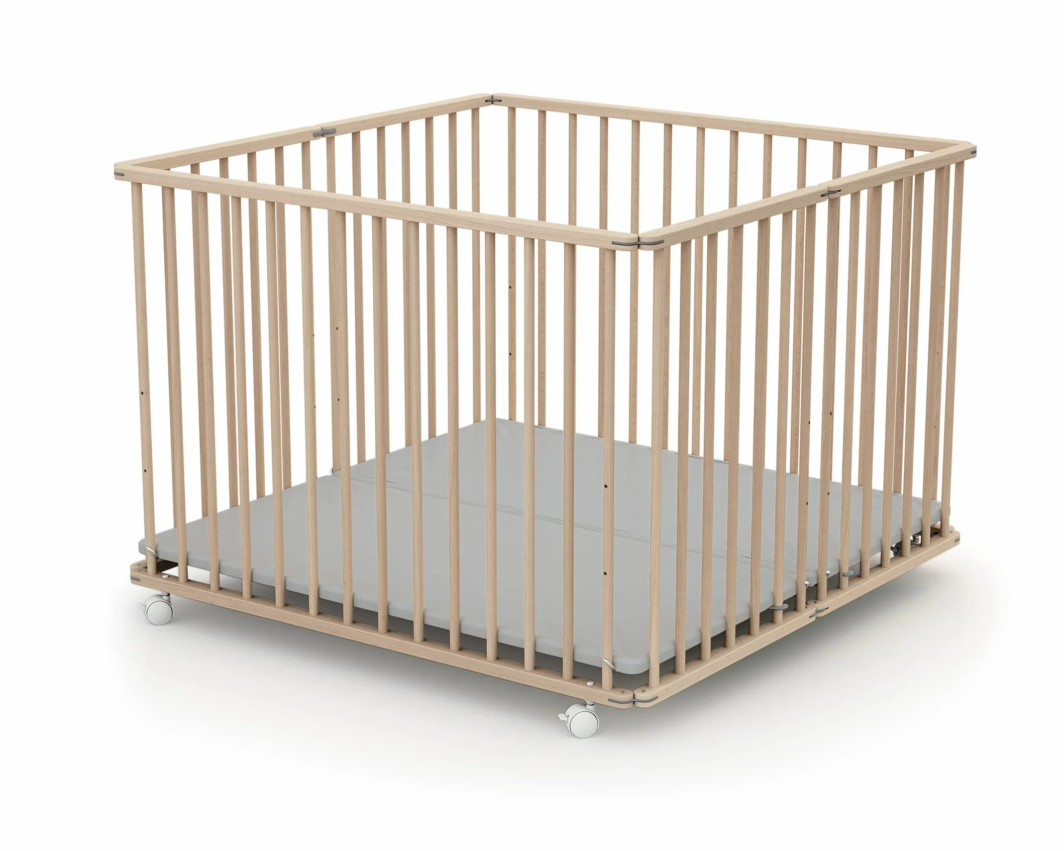 WEBABY - Kojec Składany 100X100 Buk Surowy| Kojec XXL z 4 kółkami | Regulowane dolne 3 wysokości | Dla dzieci do 24 miesiąca życia