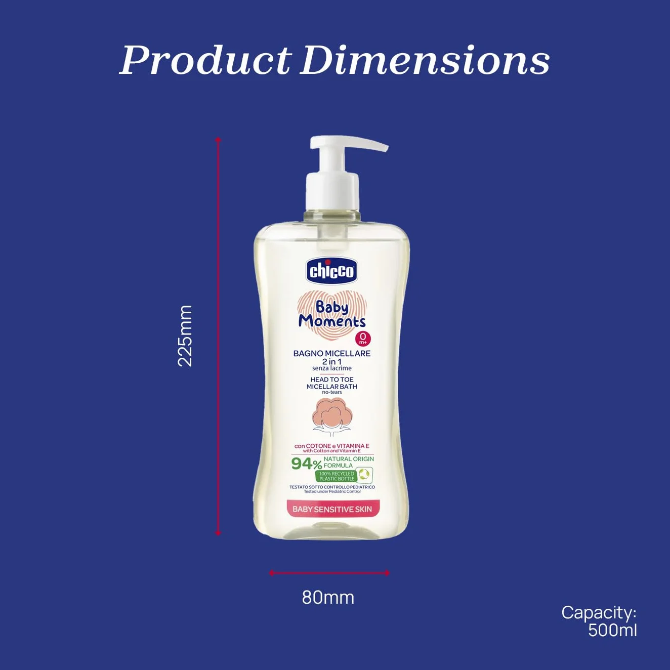 Chicco Micelarny Płyn do Kąpieli 2 w 1, Dla Dzieci od 0 m+, Bez Łez, 500 ml