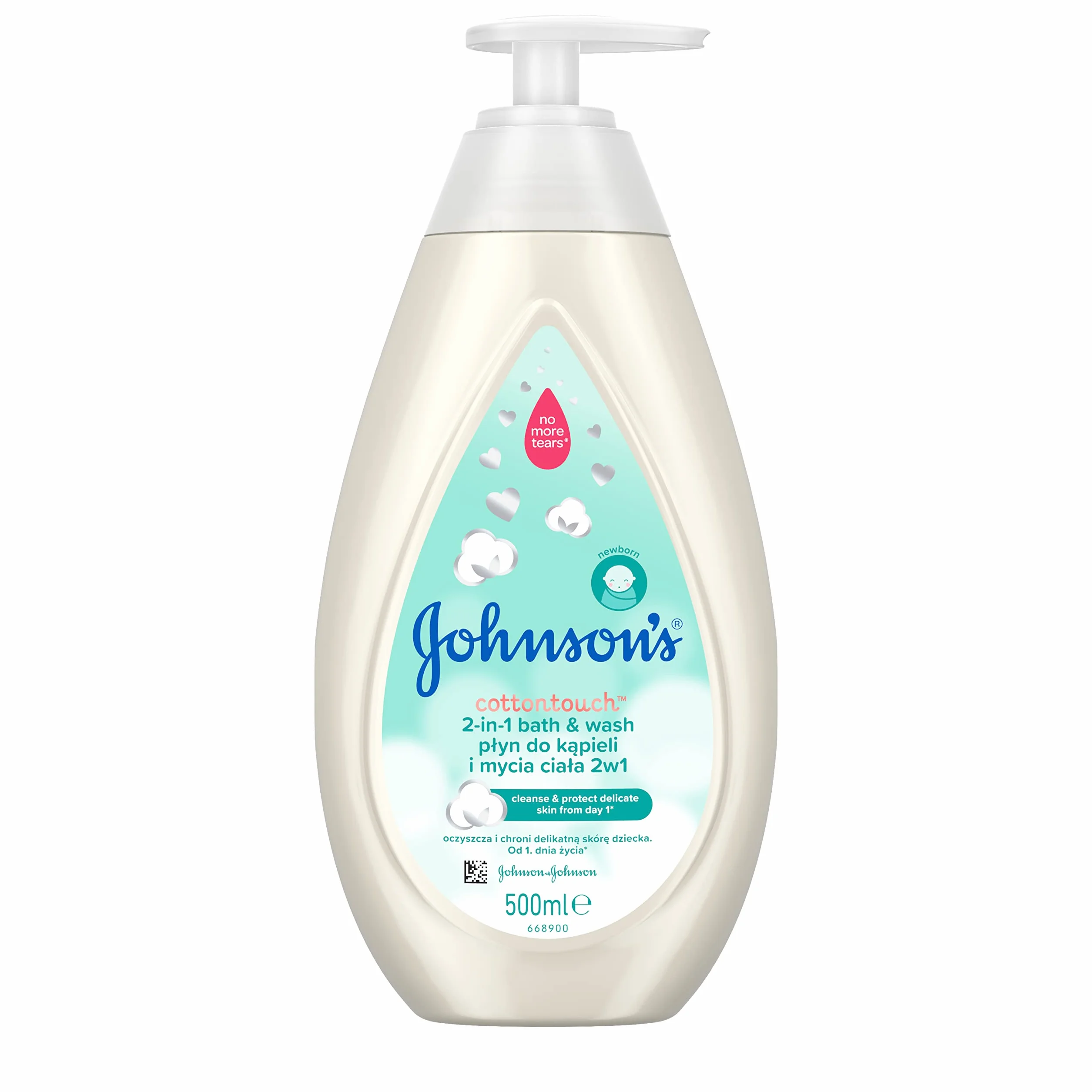 Johnson's Cotton Touch płyn do kąpieli 2 w 1 500 ml z pompką dla noworodków
