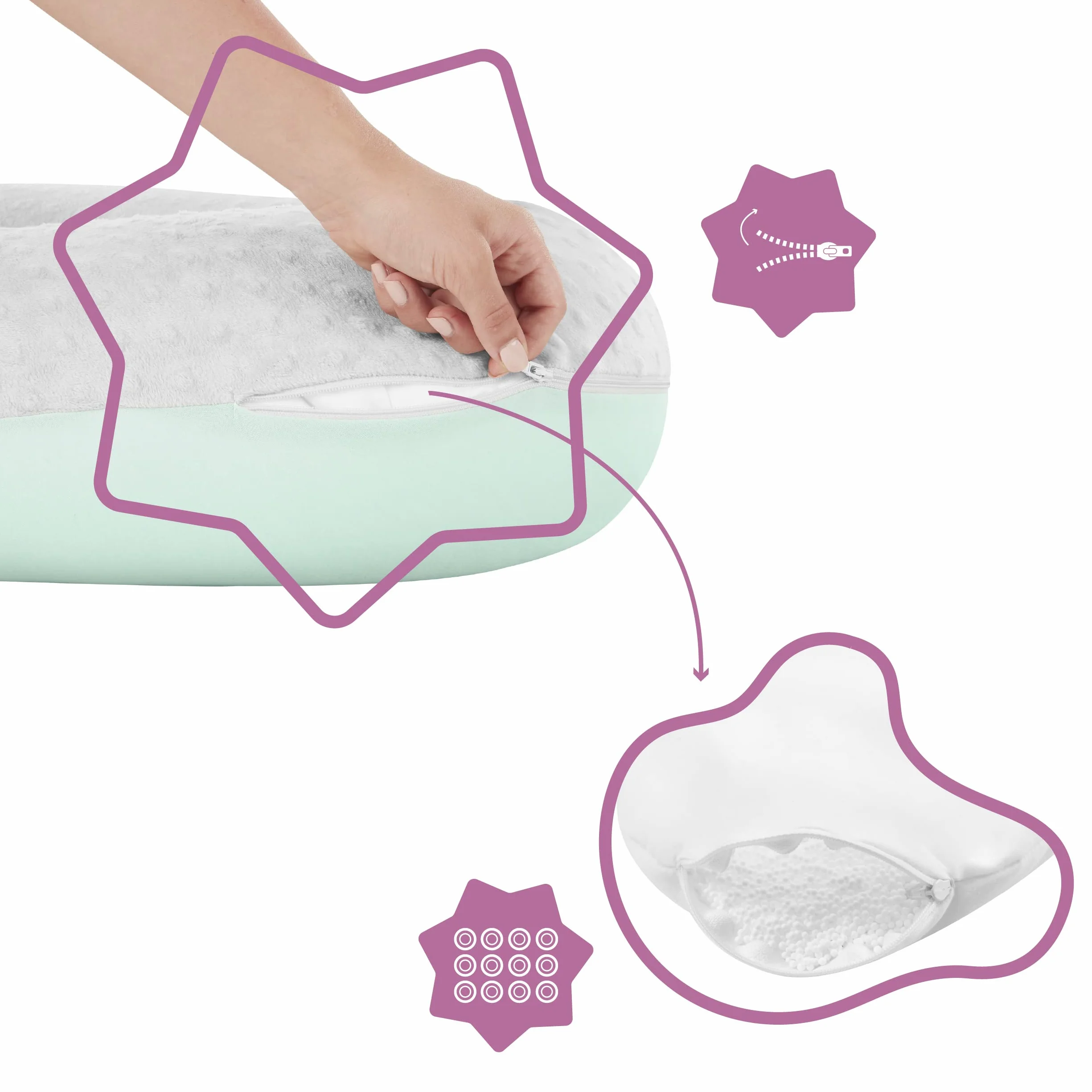 Badabulle Poduszka do karmienia i poduszka ciążowa Fluffy, 150 cm, w zestawie poszewka, ergonomiczny kształt