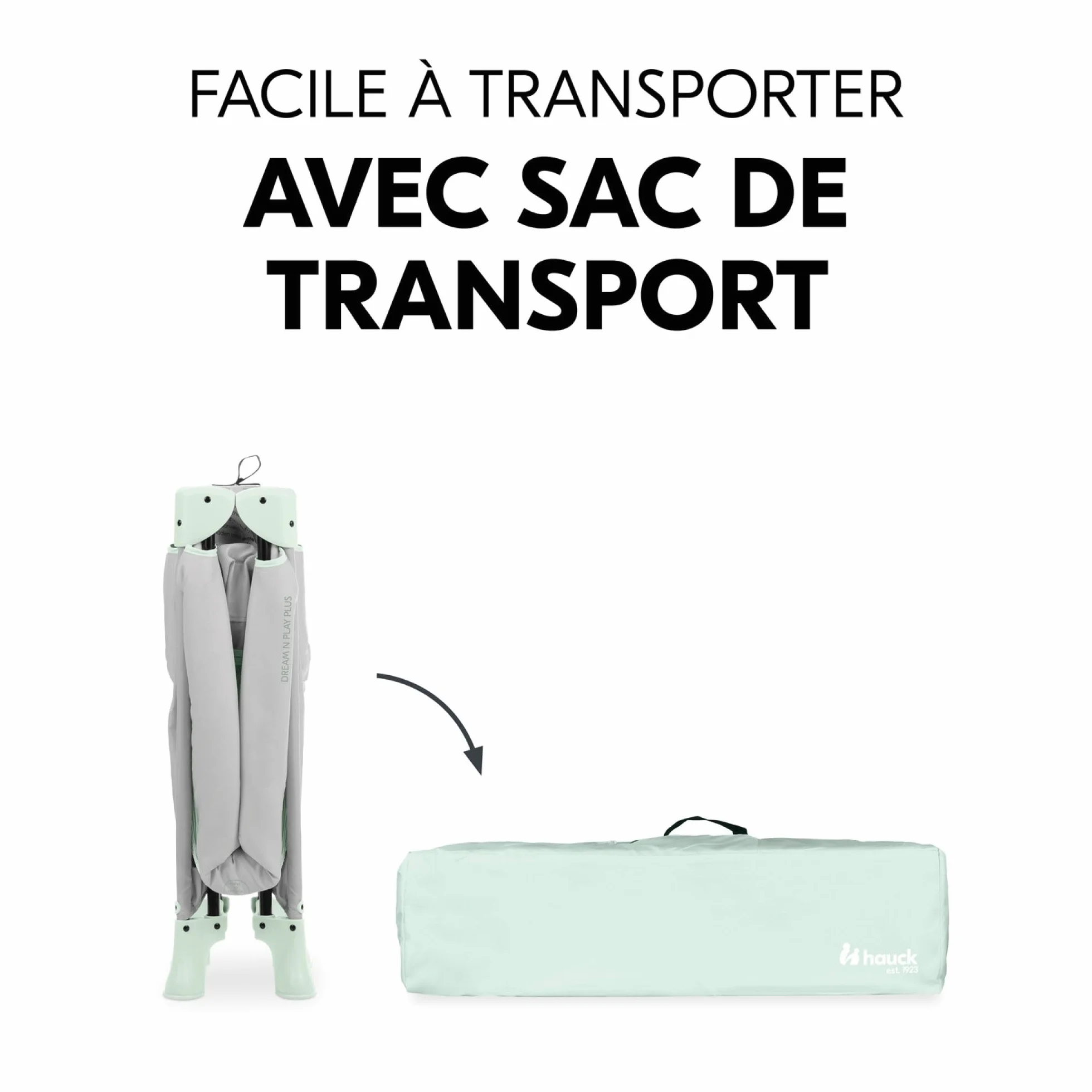 hauck Dream N Play Plus, Dusty Mint - dziecięce łóżko podróżne z torbą transportową – duży zamek do zabawy – małe składane – dziecięce łóżeczko podróżne dla małych dzieci od urodzenia do 15 kg