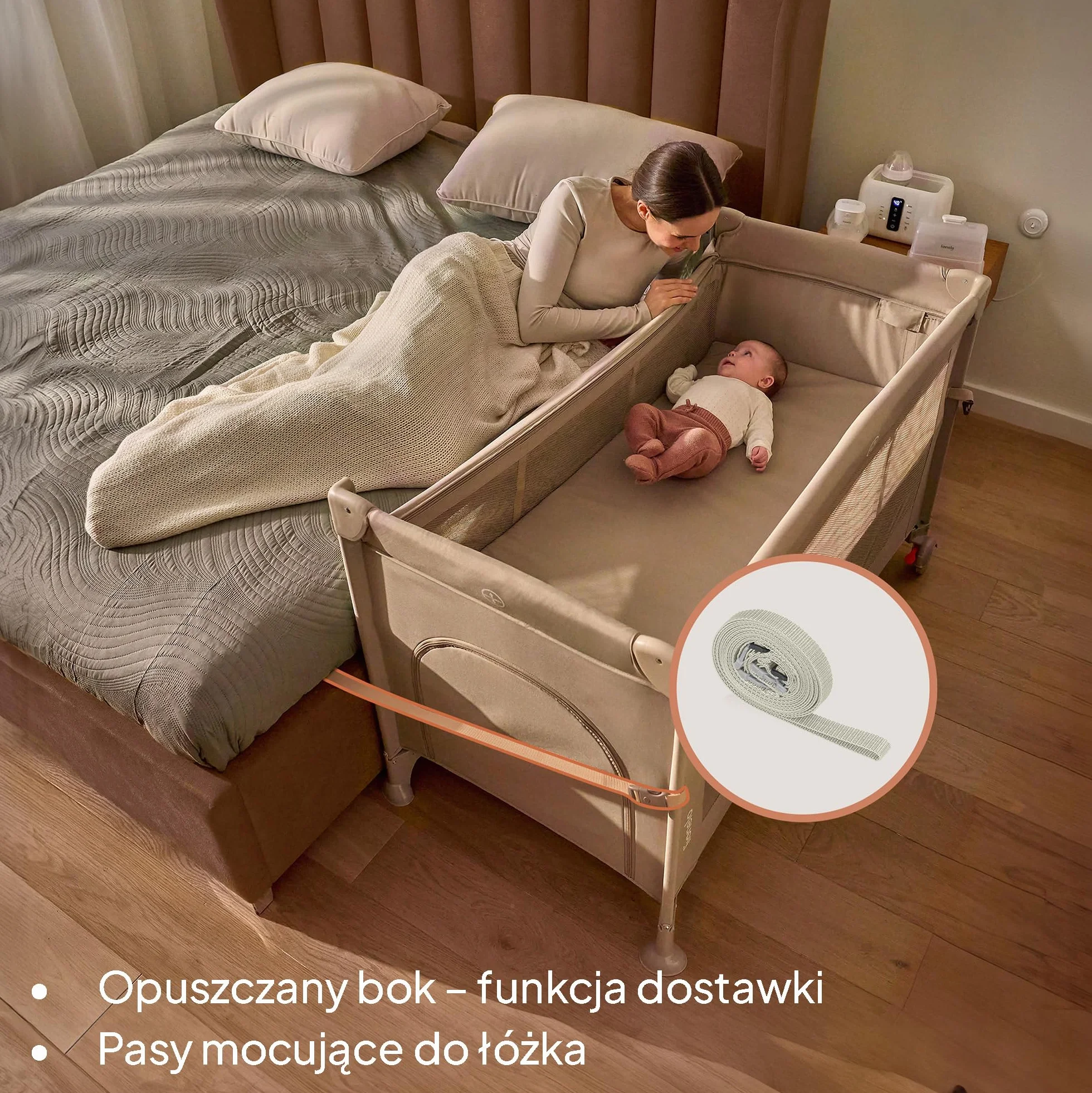 Lionelo Ellen 3 w 1 łóżko podróżne 0-3 lata 15 kg 2 wysokości materaca beżowa