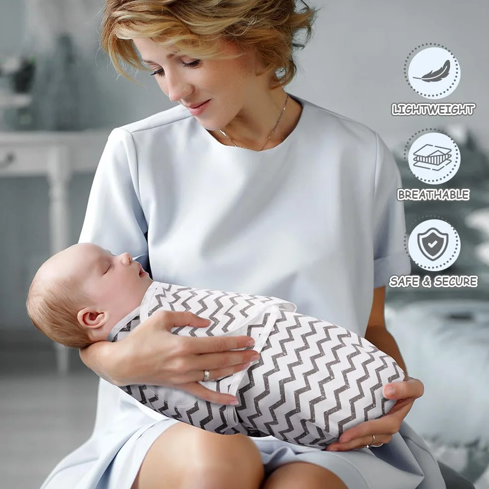 Śpiwór dla niemowląt, 0–3 miesięcy, ekologiczne śpiwory bawełniane dla noworodków, koc swaddle, śpiwór dla dzieci w tkaninie unisex 3-pack (ciemnoszary)