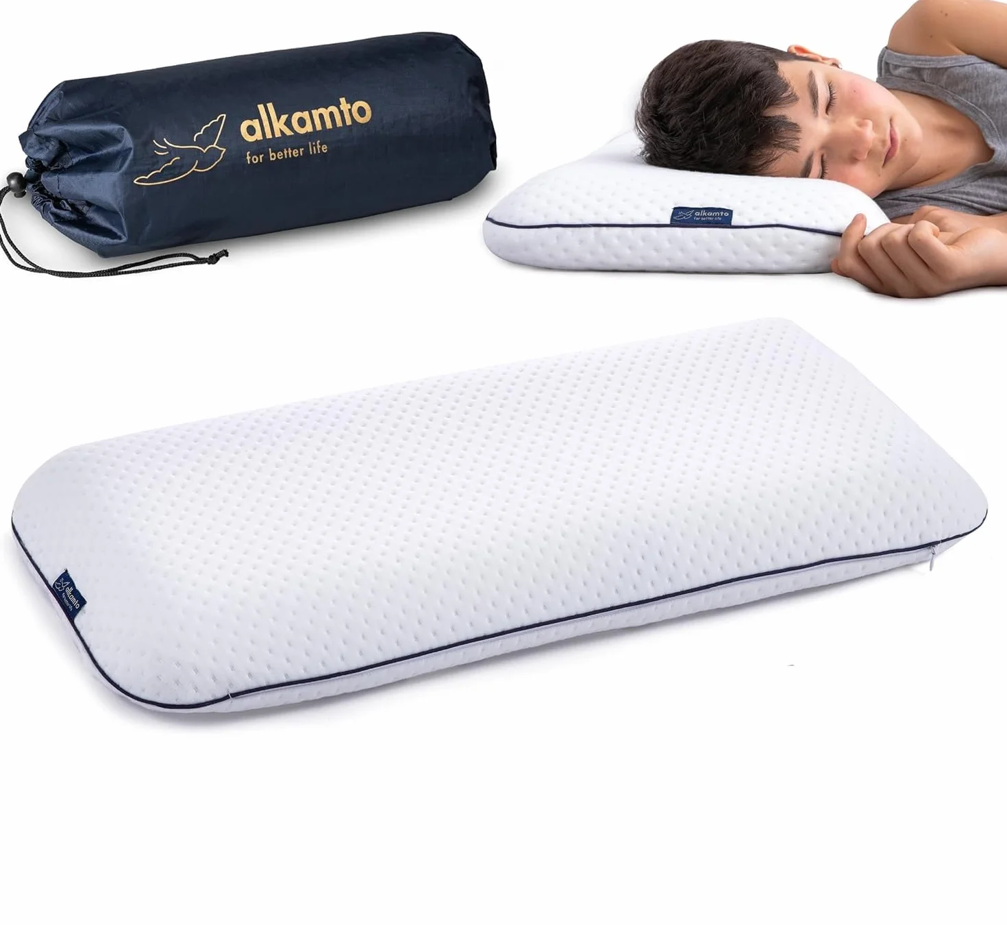 alkamto® Ergonomiczna poduszka dla dzieci, 66 x 33 cm, Öko-Tex, płaska poduszka dla dzieci i małych dzieci od 2 lat (60 x 33 x 6 cm) (60 x 33 x 6 cm)