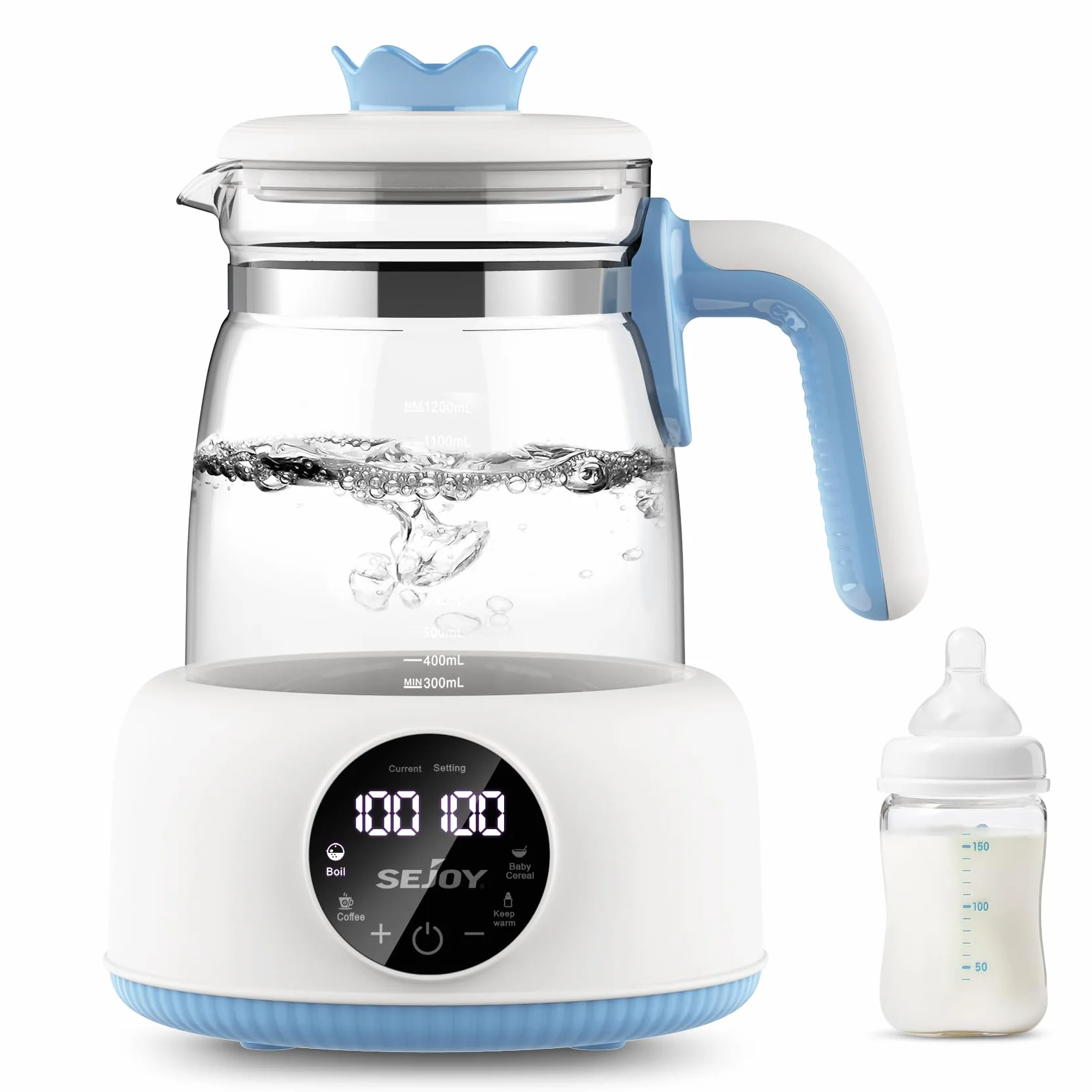 Sejoy Baby Formula Kettle Warm Water Dispenser for Making Formula Bottle Within 30s, Traditional Baby Bottle Warmer Replacement, Accurate Temperature Control, Boil-Dry Protection, 72h Keep Warm, 1.2L