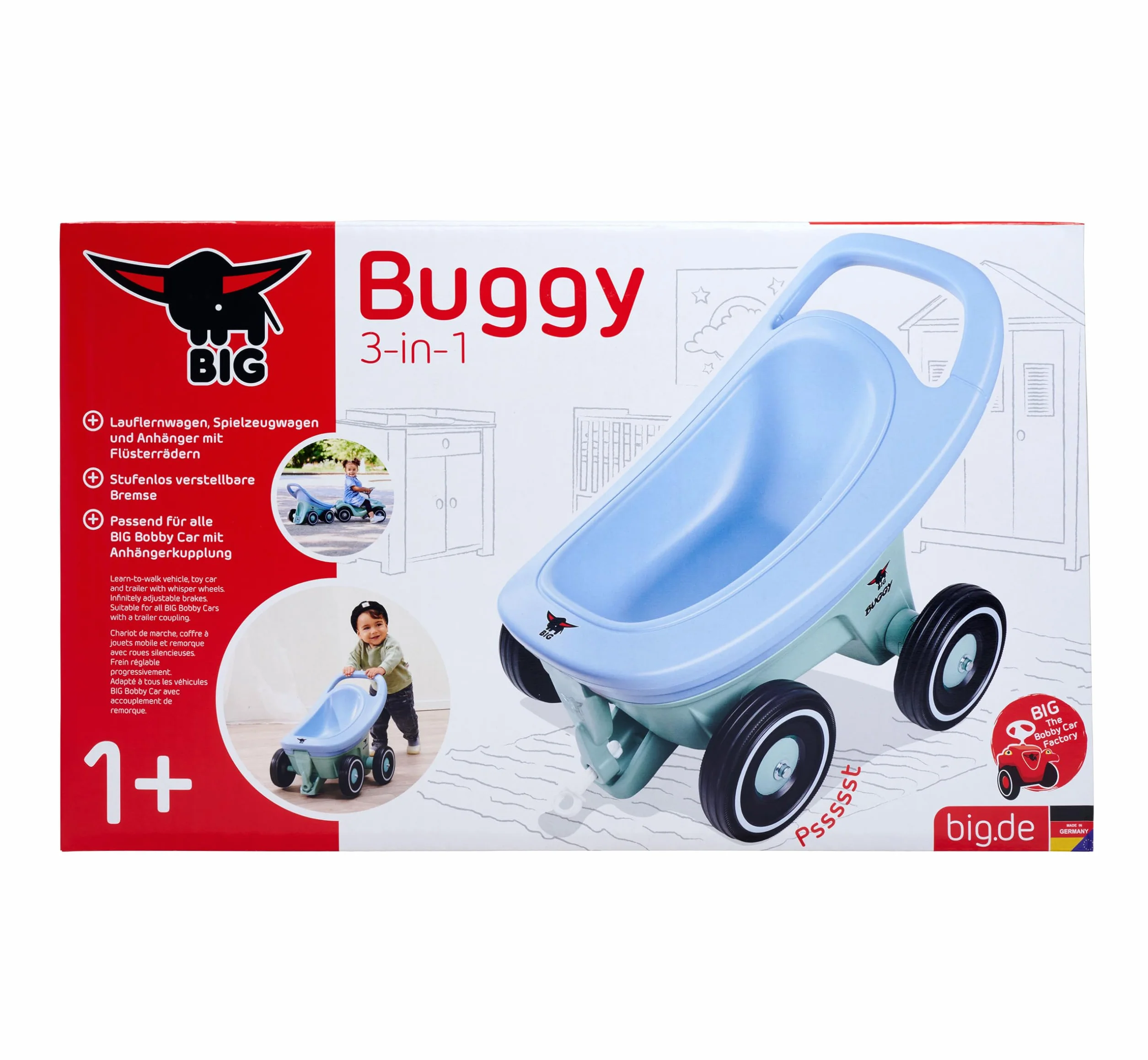 Big Buggy 3 w 1 wózek do nauki chodzenia z regulowaną funkcją hamowania, niebiesko-turkusowy