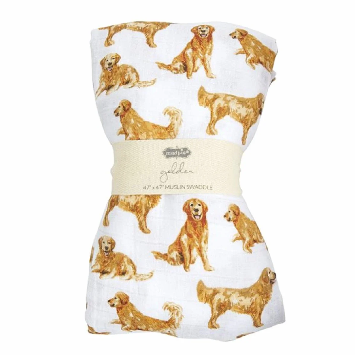 Mud Pie GOLDEN RETRIEVER MUSLIN SWADDLE KOC, bawełna, 119 x 119 cm