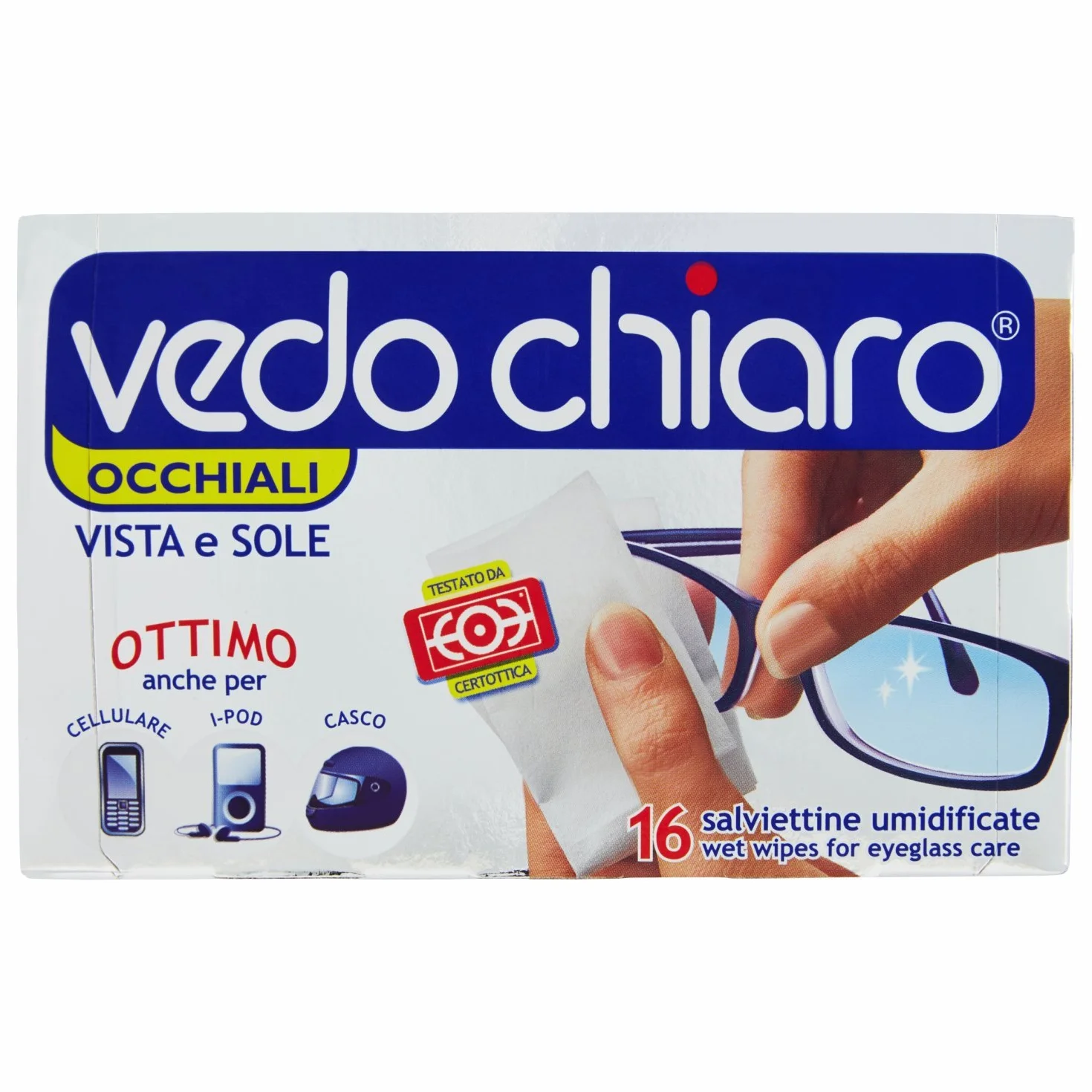 Vedo Chiaro - Mokre chusteczki jednorazowego użytku do okularów przeciwsłonecznych i przeciwsłonecznych - 3 opakowania po 16 chusteczek [48 chusteczek]