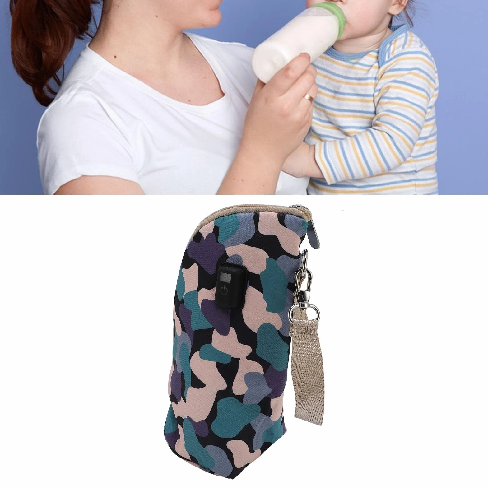 Generic Podgrzewacz do Butelek na Mleko Izolowany Termicznie, Utrzymujący stałą temperaturę 21 ustawień do Karmienia Dziecka w Ruchu Silikonowy Poliester (Camo-czarny)