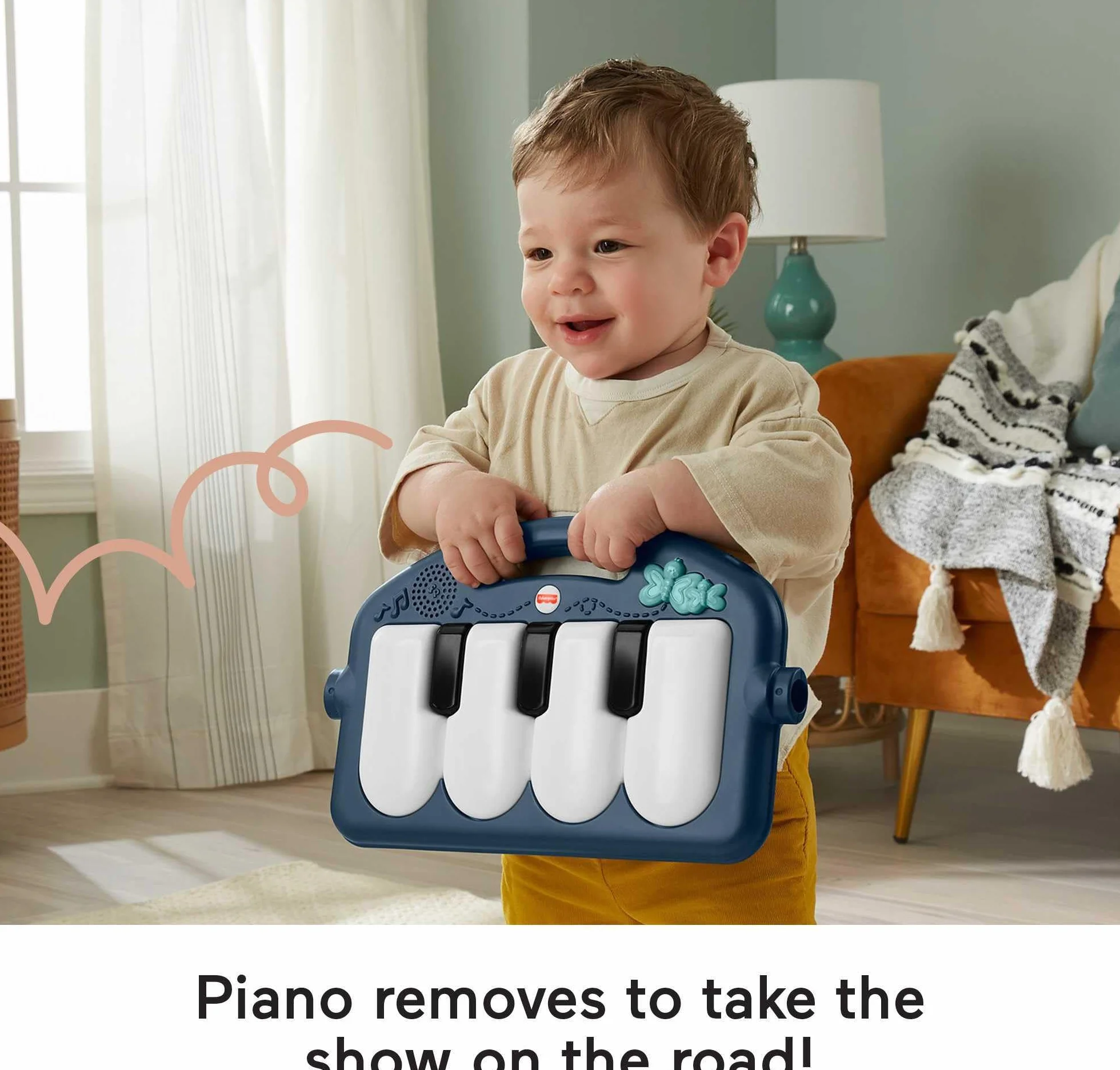 Fisher-Price Mata edukacyjna z pianinkiem, zabawa muzyczna na brzuszku i na siedząco, dla noworodków i niemowlaków, jelonek, jeż, lis HKX37