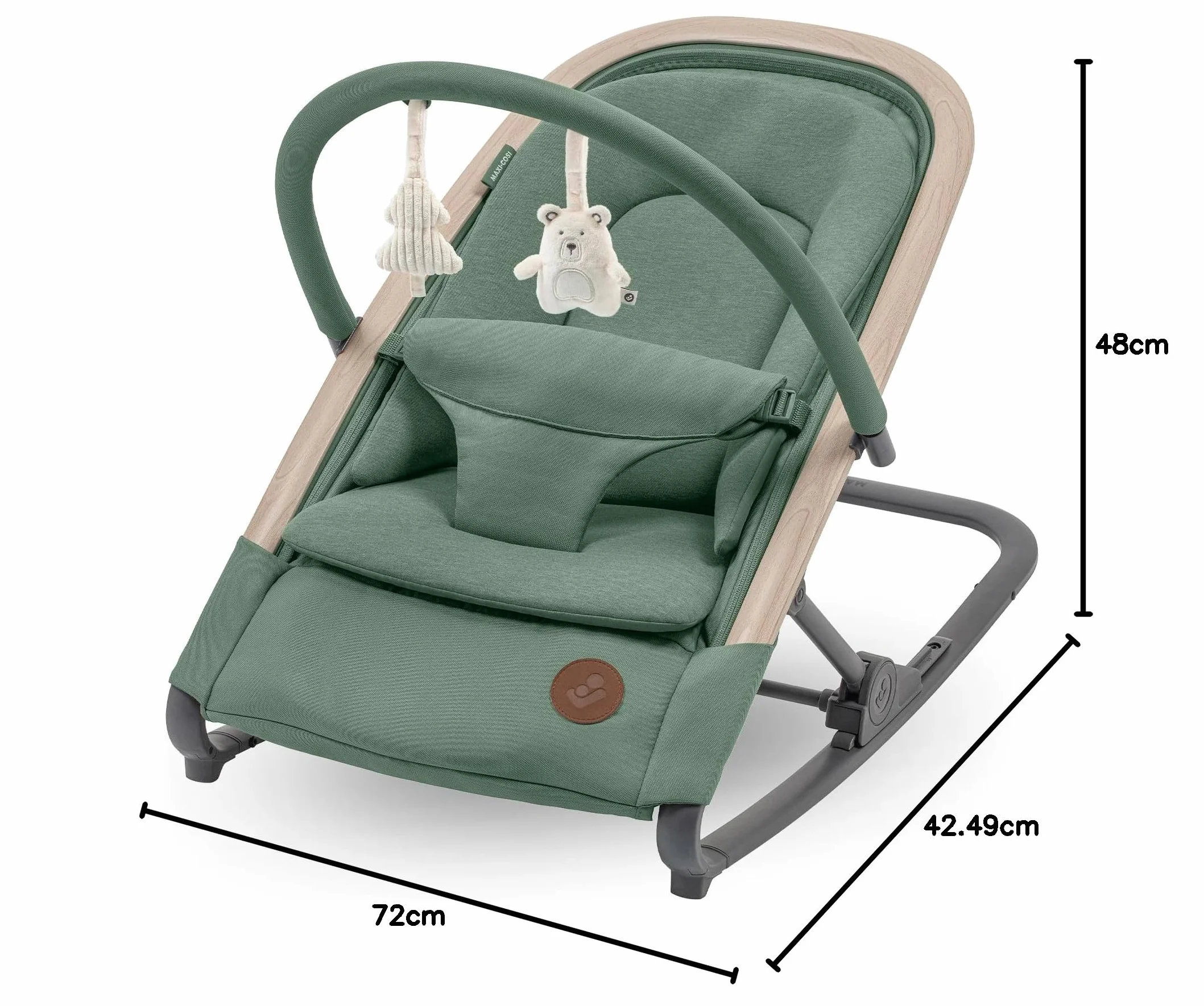 Maxi-Cosi Bujaczek Leżaczek Kori 2 w 1, 0–2 lata, 15 kg, 3 pozycje odchylania, Uprząż Easy-in, Lekki Kompaktowy, Beyond Green