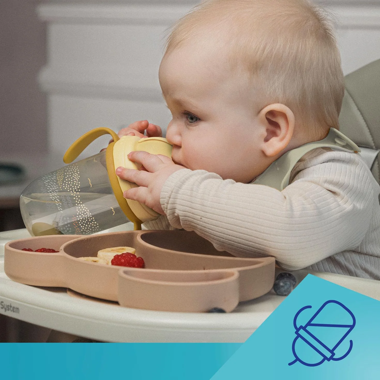 Canpol babies Kubek niekapek z rurką i odważnikiem 270 ml, 6m+, Picie pod każdym kątem, Niekapiąca miękka silikonowa rurka, Szczelna pokrywka (Żółty MOUNTAINS)