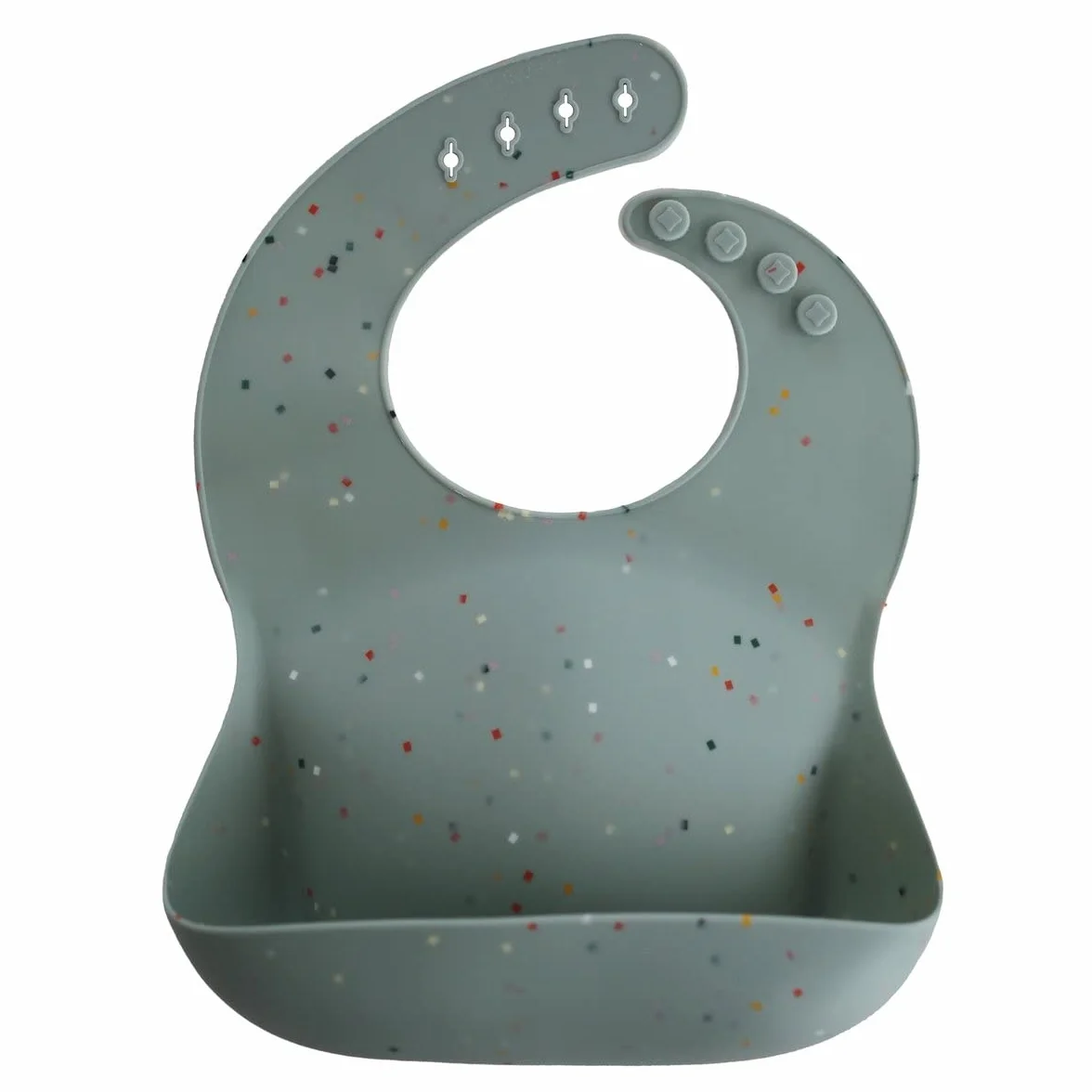 Mushie Silikonowy śliniak dla dziecka Regulowane wodoodporne 4 rozmiary z głębokimi kieszeniami 100% bez BPA i ftalanów Cambridge Blue Confetti