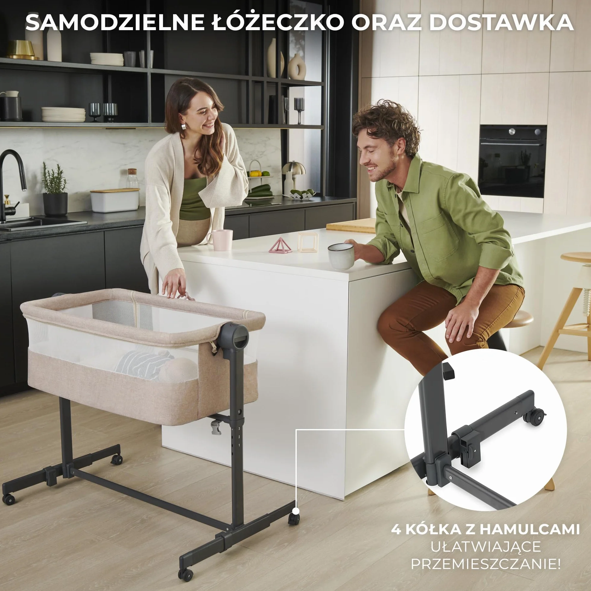 Kinderkraft NESTE UP2 Łóżeczko dostawne turystyczne dziecięce, regulacja wysokości i kąta nachylenia, materac i prześcieradło, do 9 kg, Szary